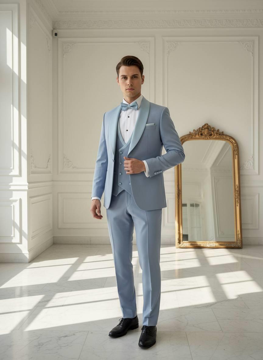 Damatlık İtalyan Kesim Slim Fit Yelekli Buz Mavisi SD42217