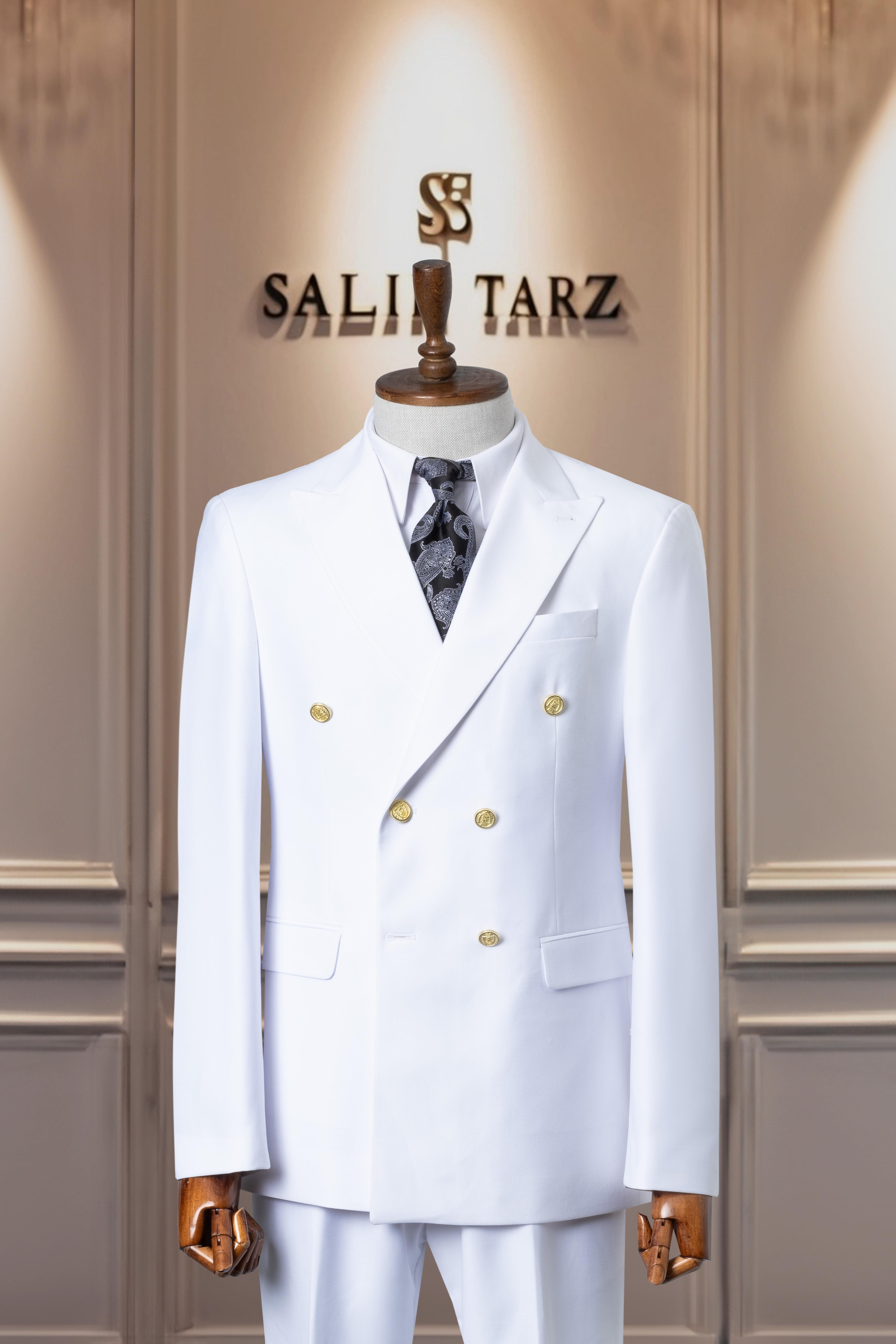 Takım Elbise İtalyan Kesim Kruvaze Beyaz SD41066