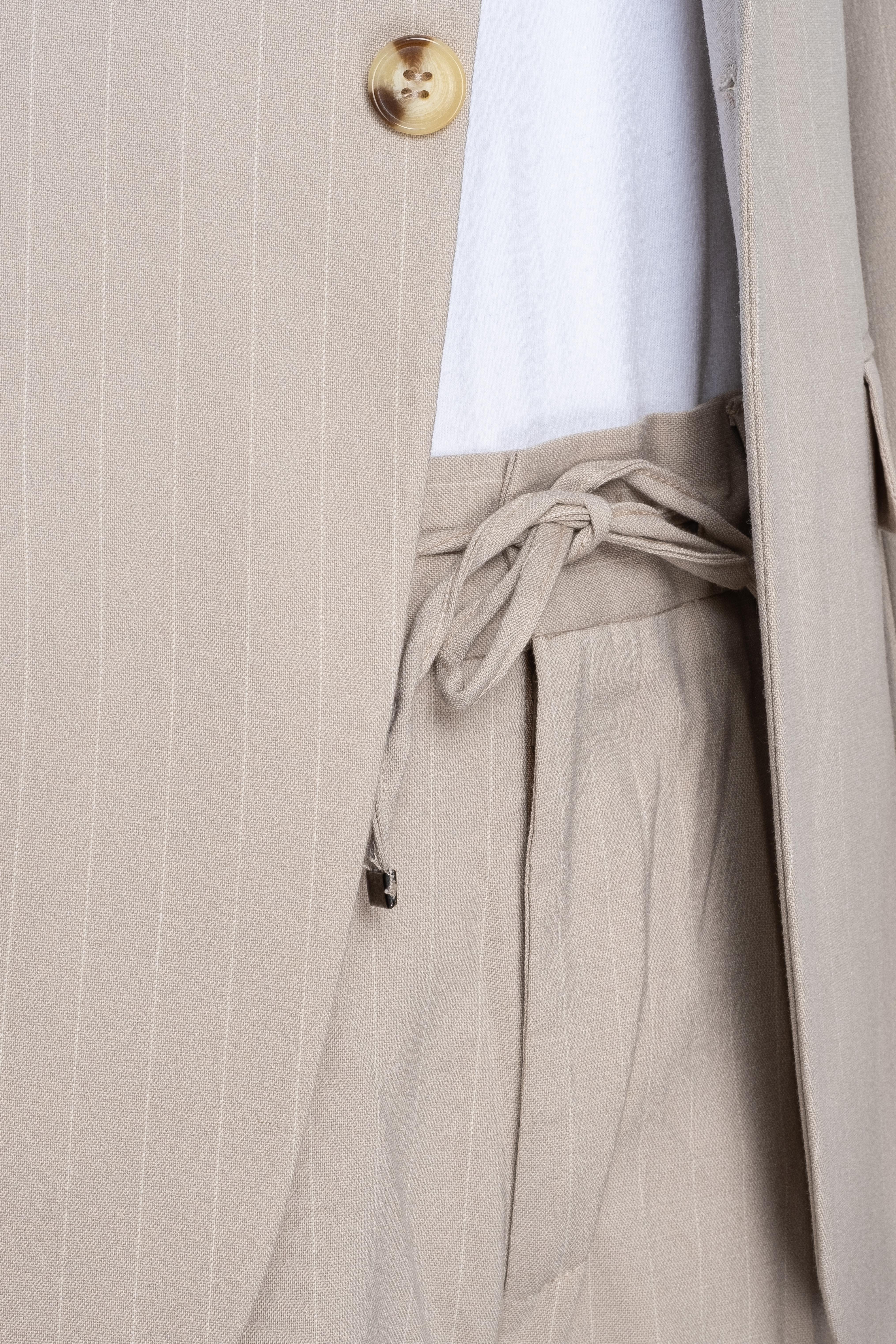 Takım Elbise İtalyan Kesim Spor İpli SlimFit Çizgili Krem SD41085