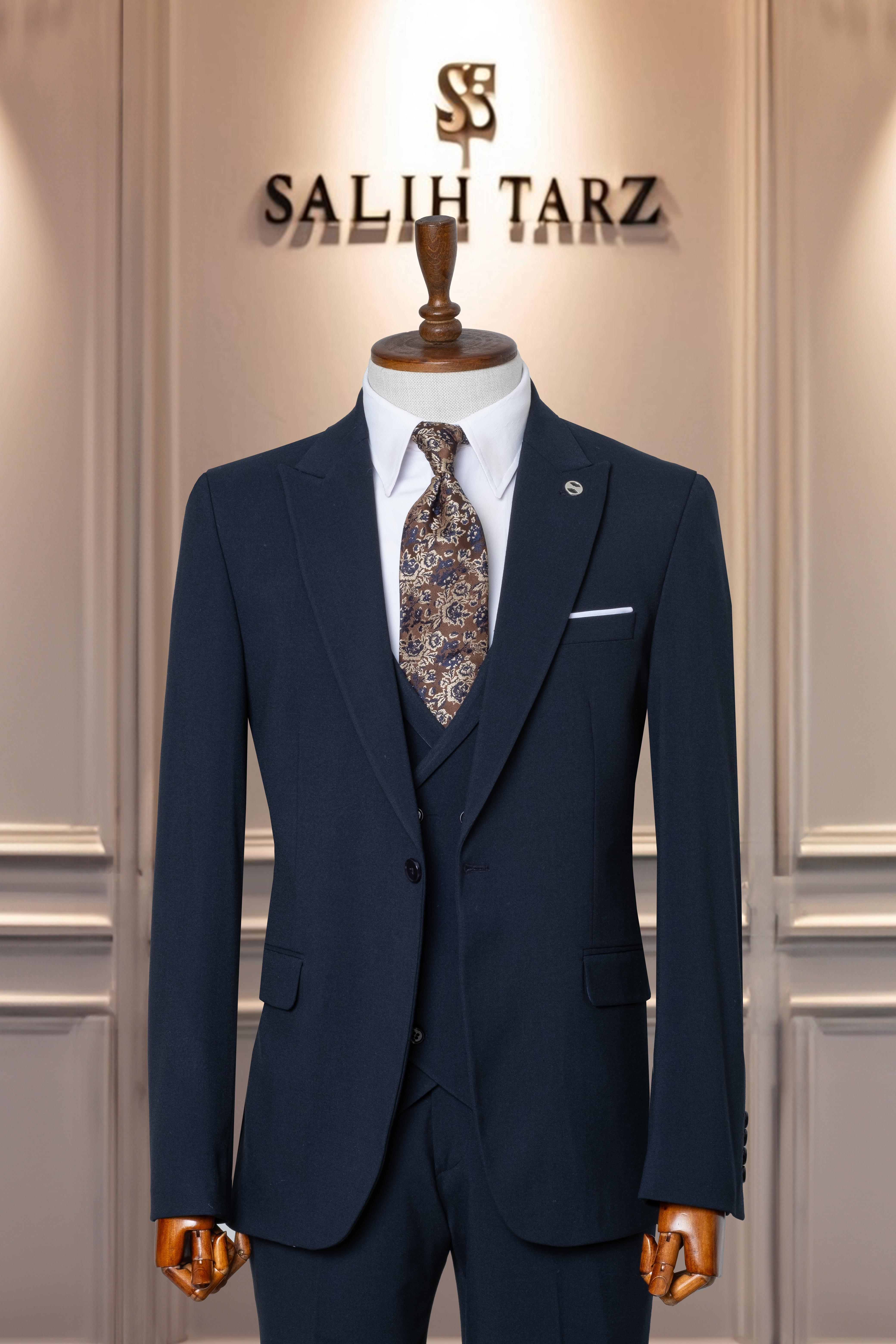 Takım Elbise İtalyan Kesim Yelekli SlimFit Lacivert SD41049