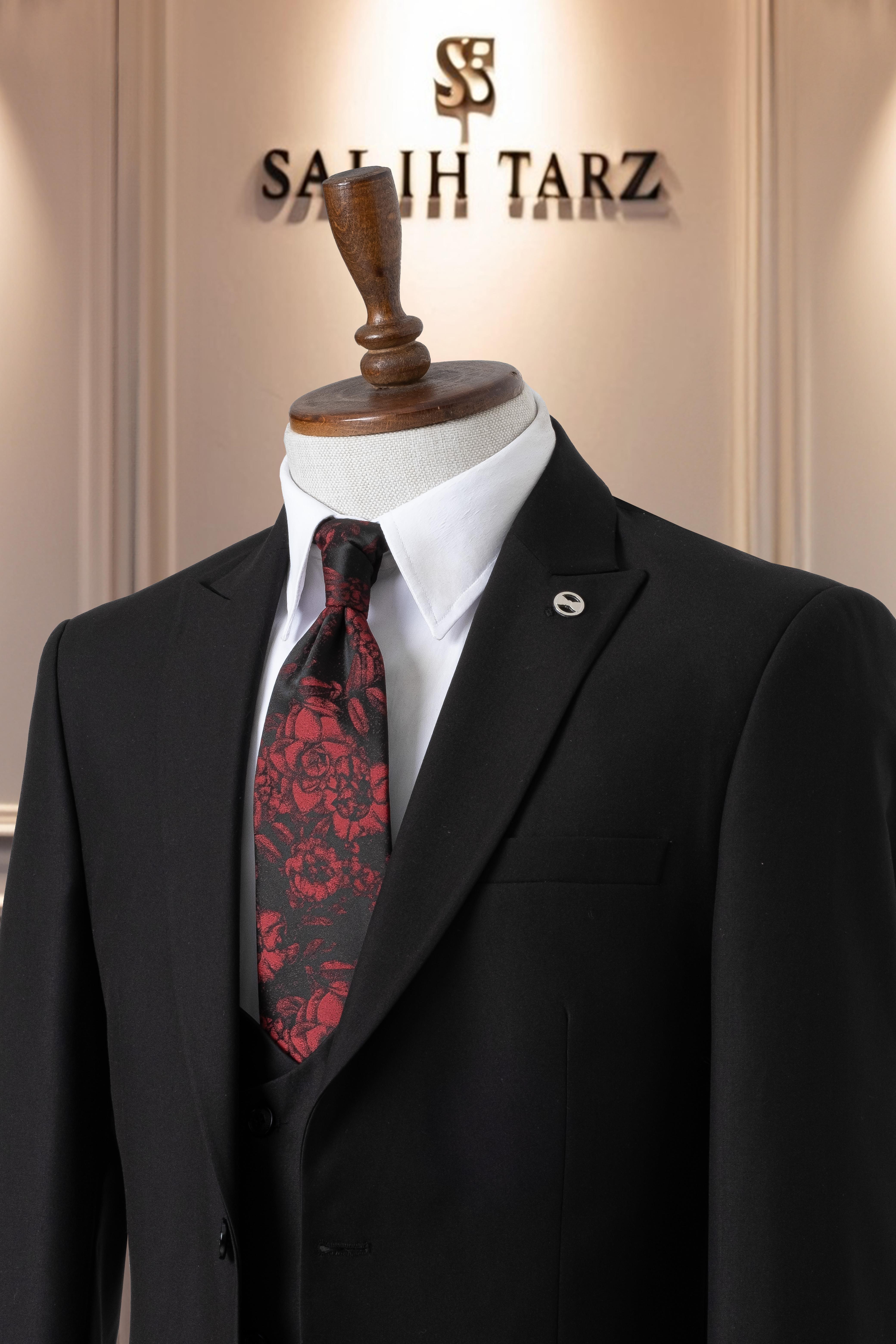 Takım Elbise İtalyan Kesim Yelekli SlimFit Siyah SD41048