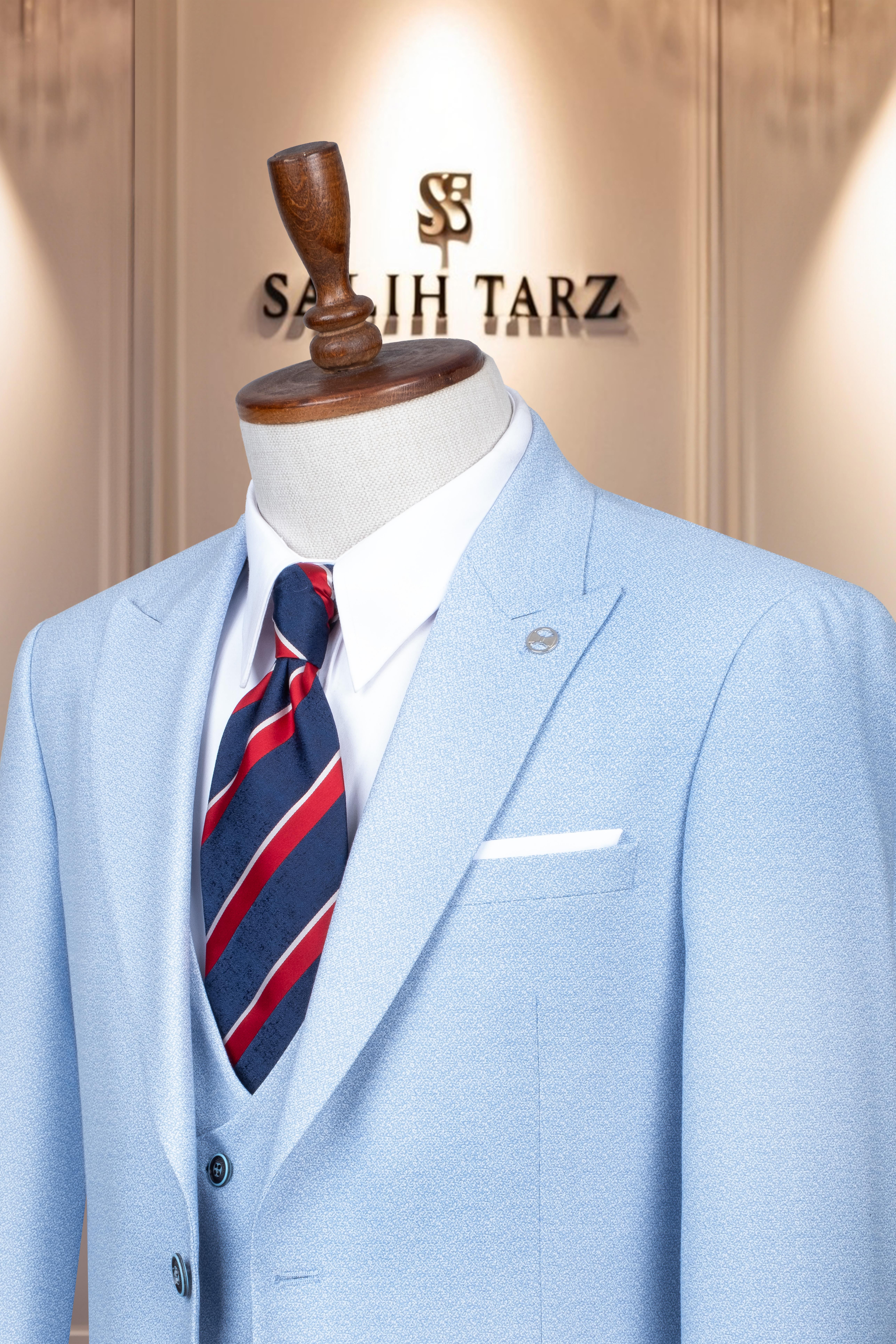 Takım Elbise İtalyan Kesim Yelekli SlimFit Mavi SD42111