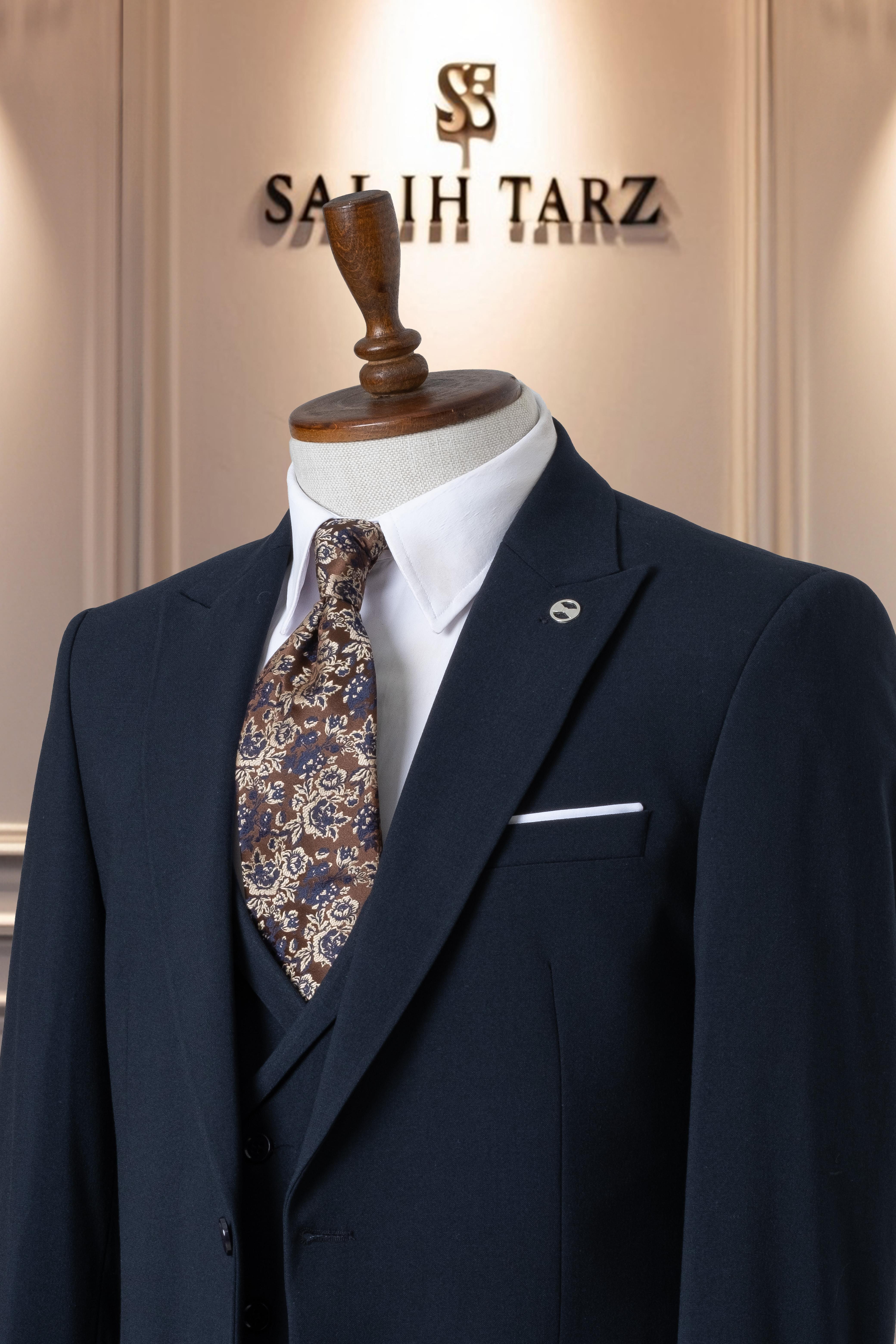 Takım Elbise İtalyan Kesim Yelekli SlimFit Lacivert SD41049