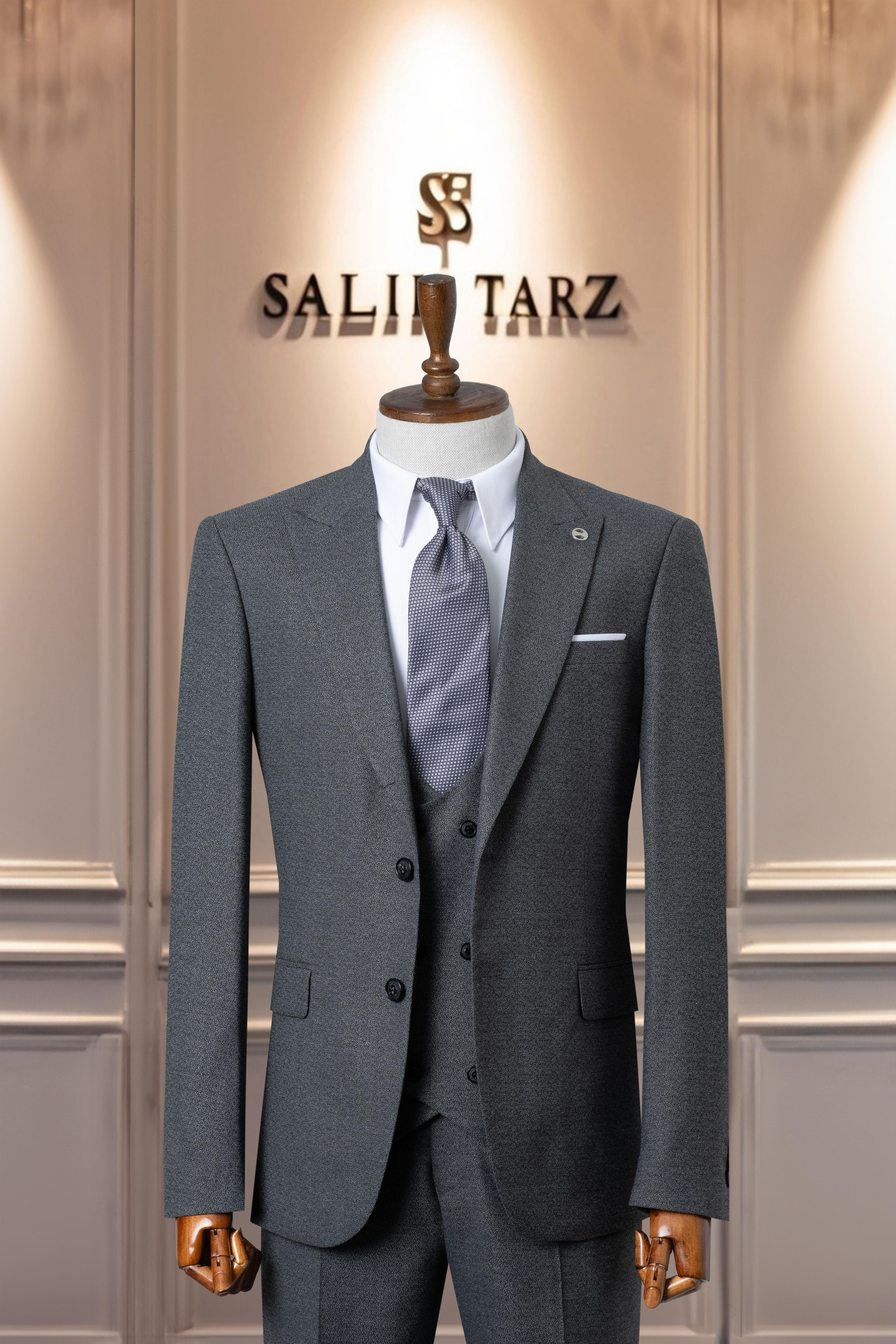 Takım Elbise İtalyan Kesim Yelekli SlimFit K.Gri SD41070