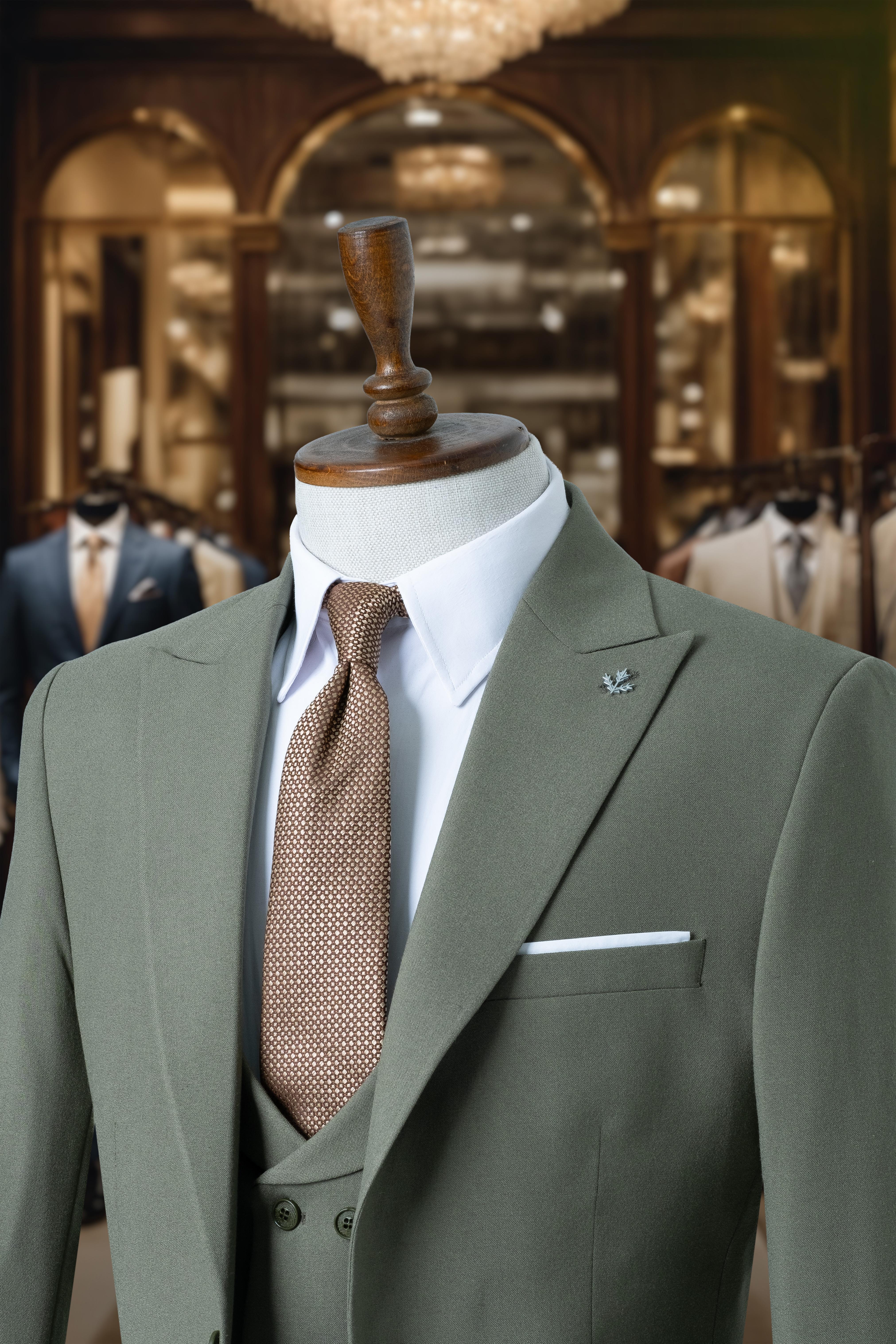 Takım Elbise İtalyan Kesim Yelekli Yeşil SD4136