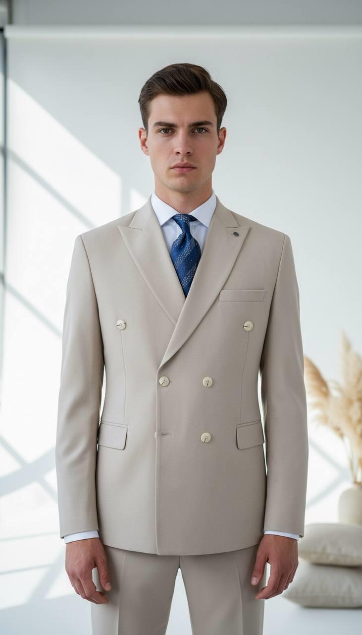 Takım Elbise Kruvaze SlimFit Krem SD42248