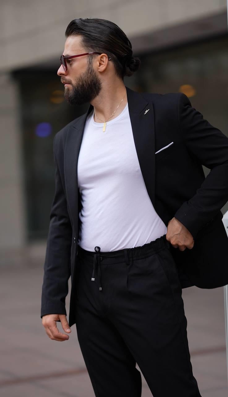 Takım Elbise Siyah Spor İpli - Slım Fıt SD4189
