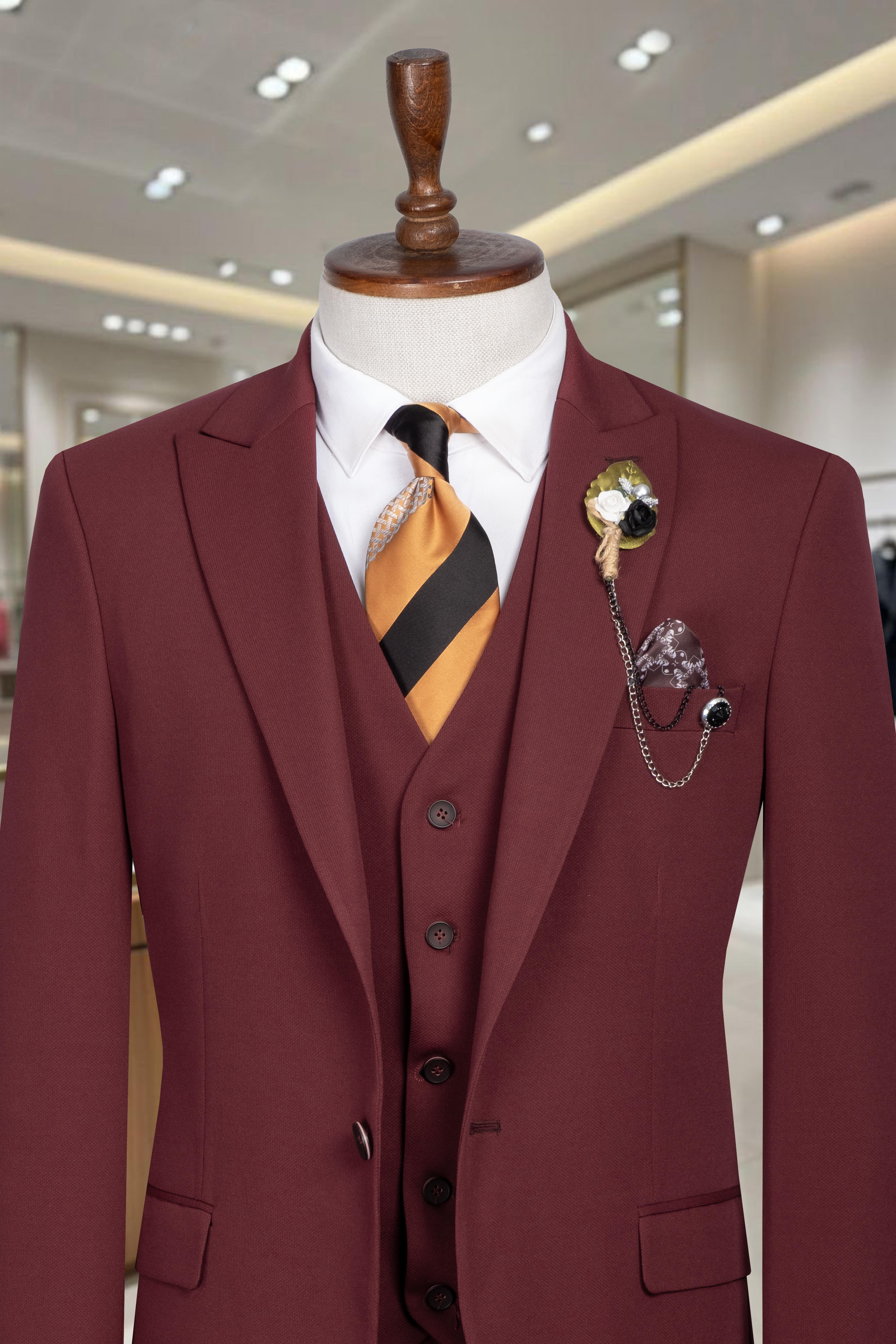 Takım Elbise Yelekli SlimFit Bordo SD42258