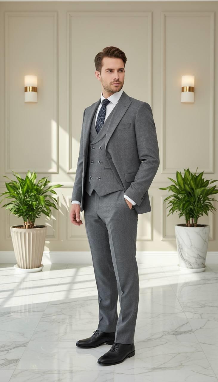 Takım Elbise Yelekli SlimFit Füme SD42244