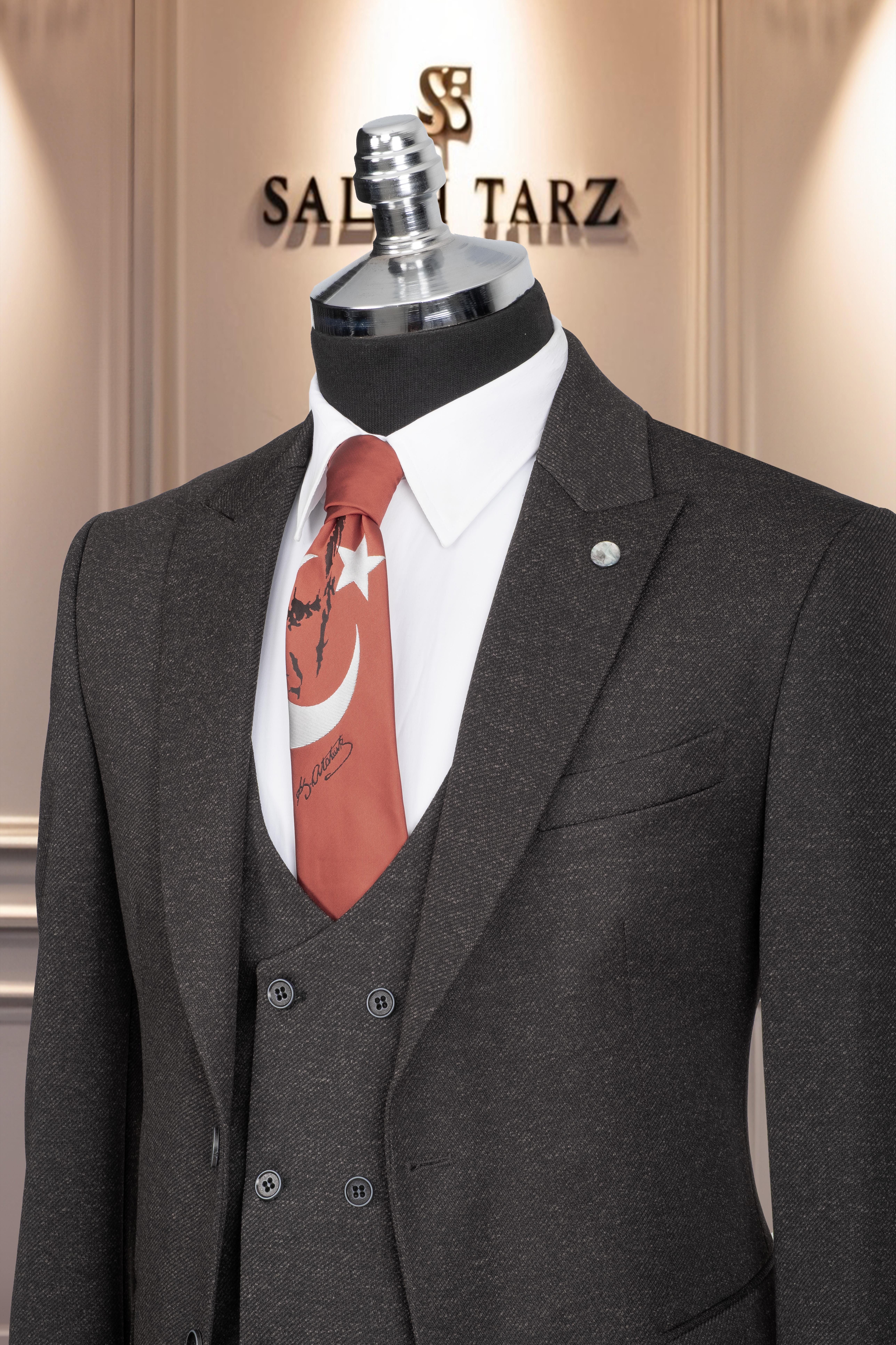 Takım Elbise Yelekli SlimFit Kahve SD42167