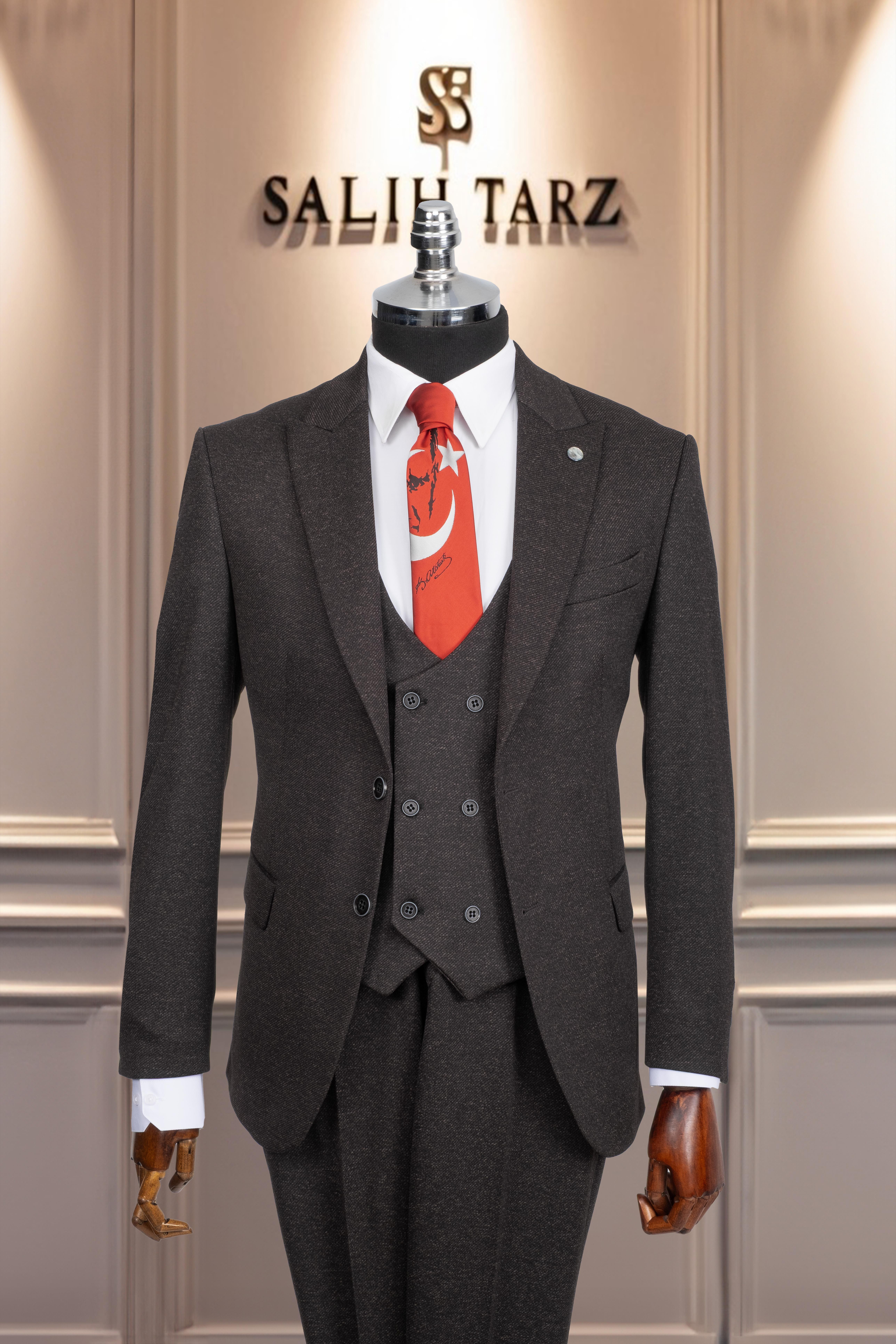 Takım Elbise Yelekli SlimFit Kahve SD42167