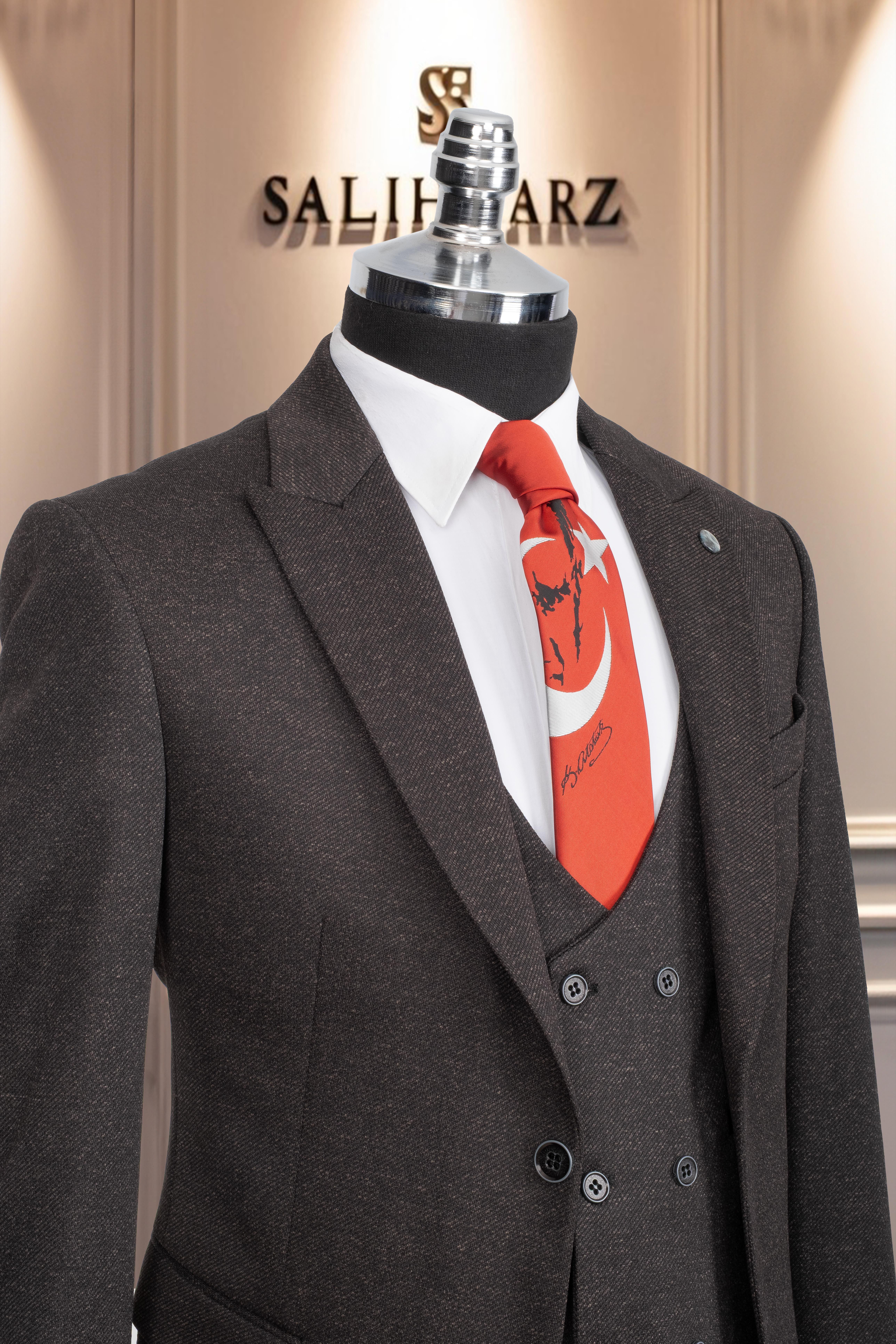 Takım Elbise Yelekli SlimFit Kahve SD42167