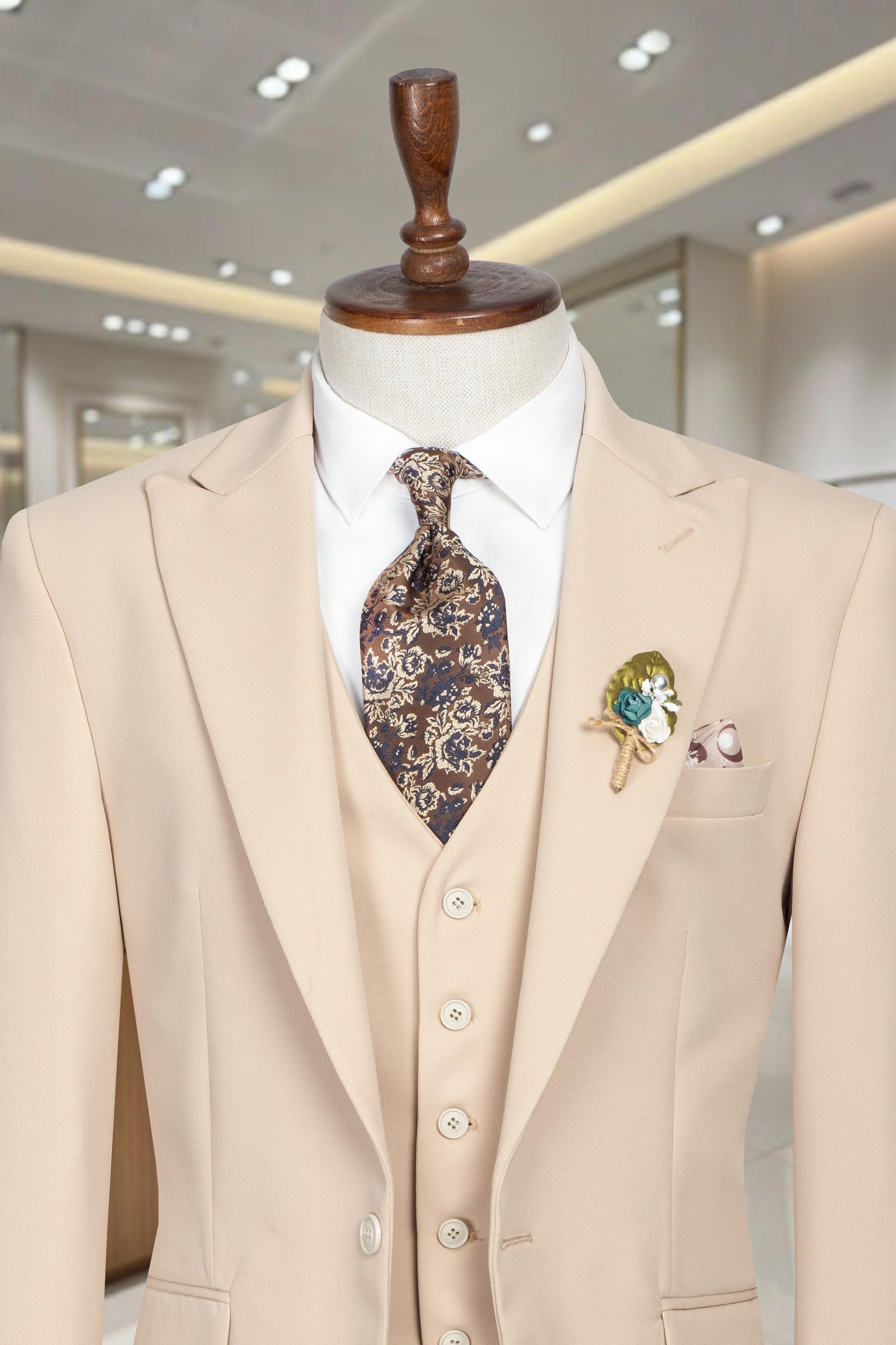 Takım Elbise Yelekli SlimFit Krem SD42255