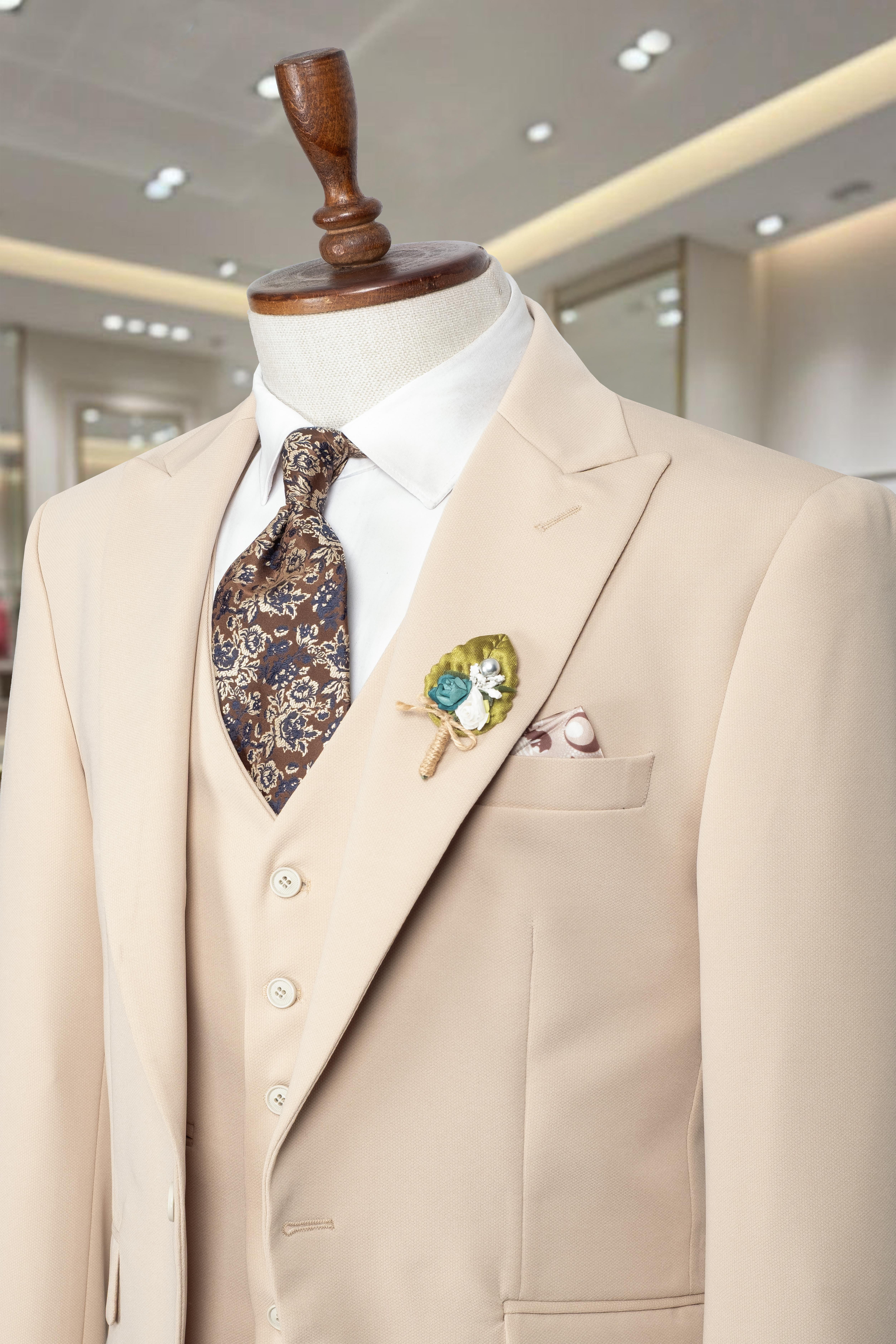 Takım Elbise Yelekli SlimFit Krem SD42255