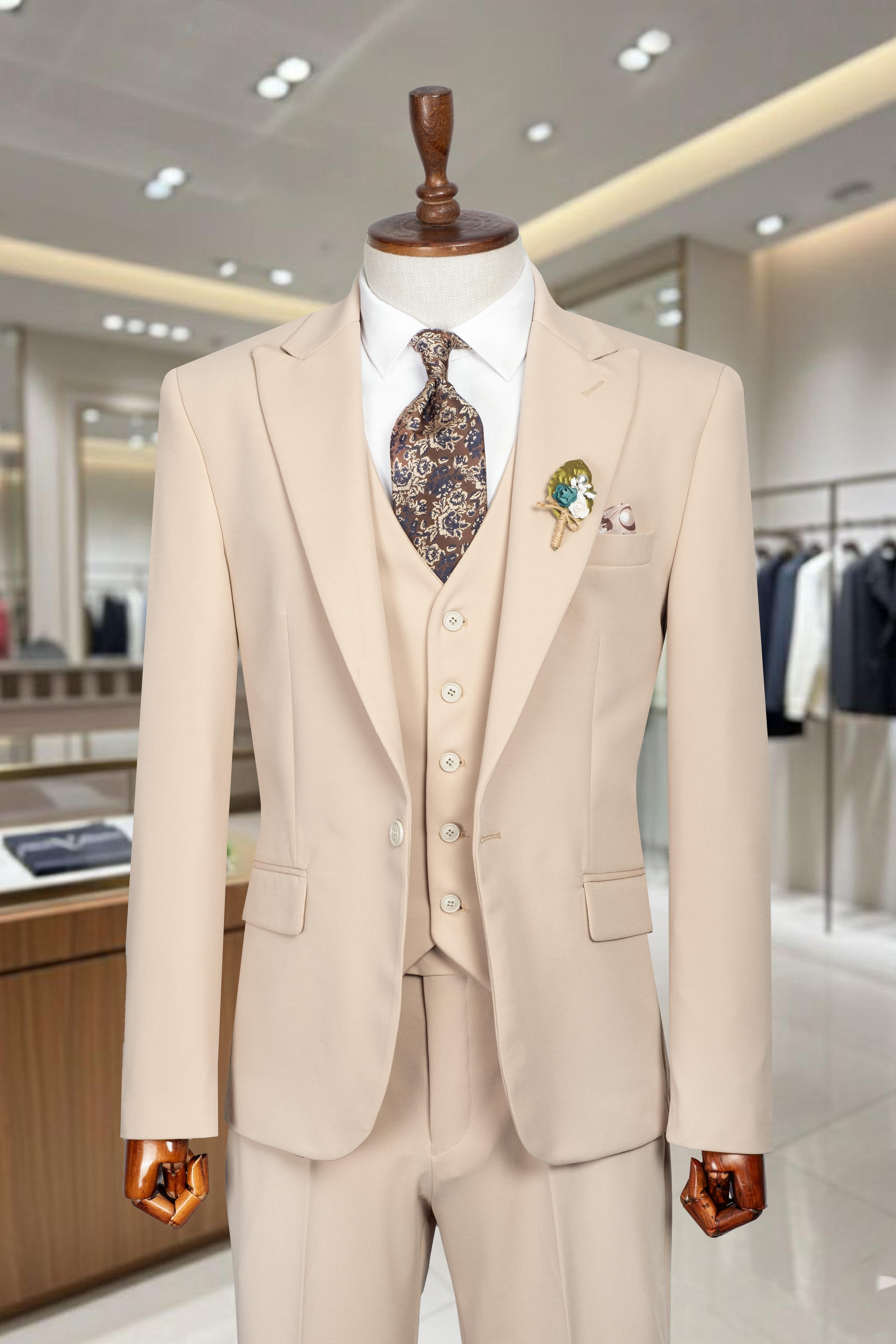 Takım Elbise Yelekli SlimFit Krem SD42255