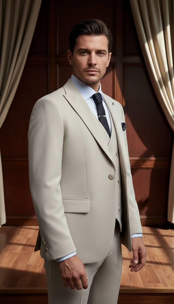 Takım Elbise Yelekli SlimFit Krem SD42245