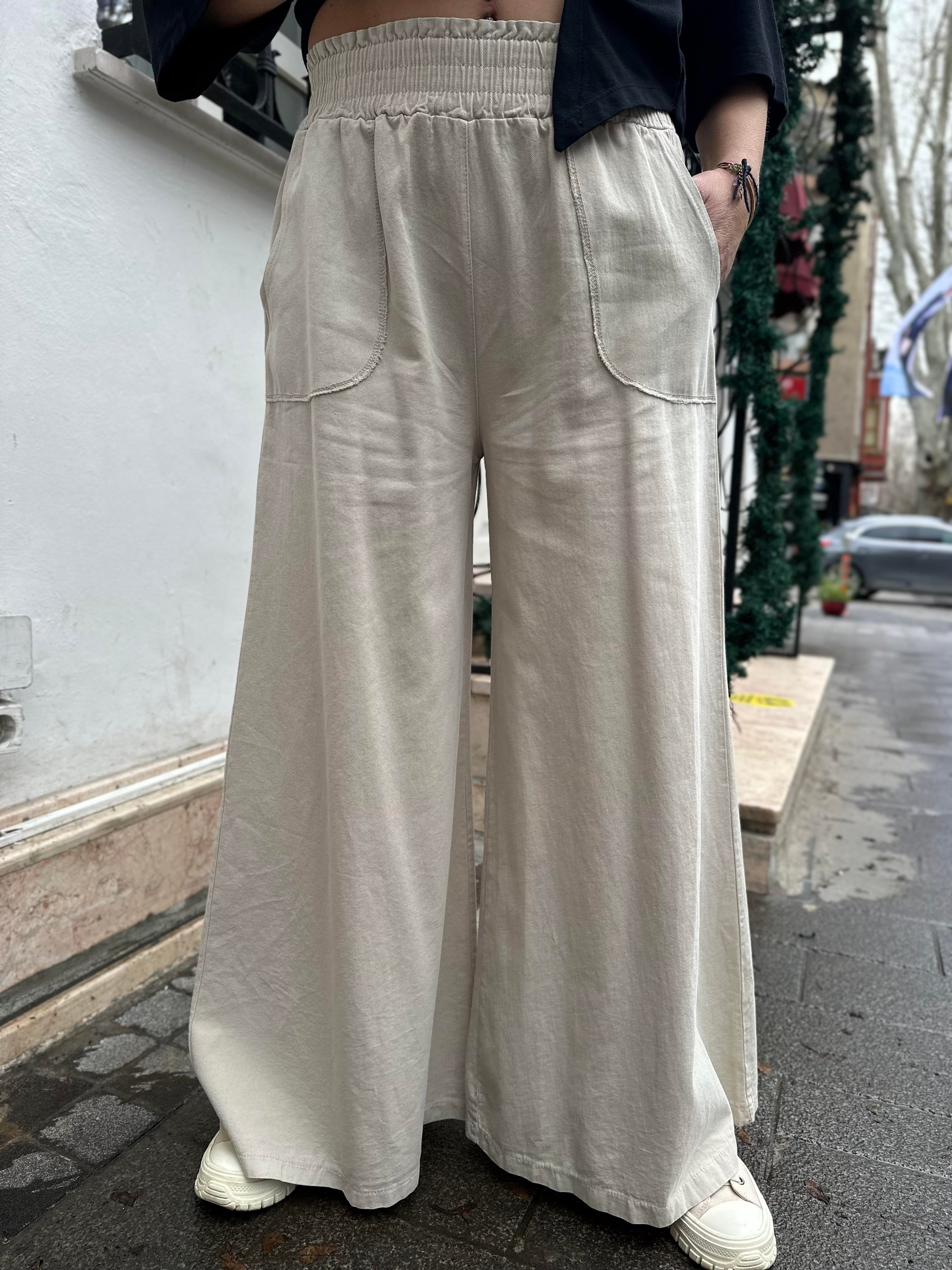 Bej Gabardin Bol Paça Pantolon