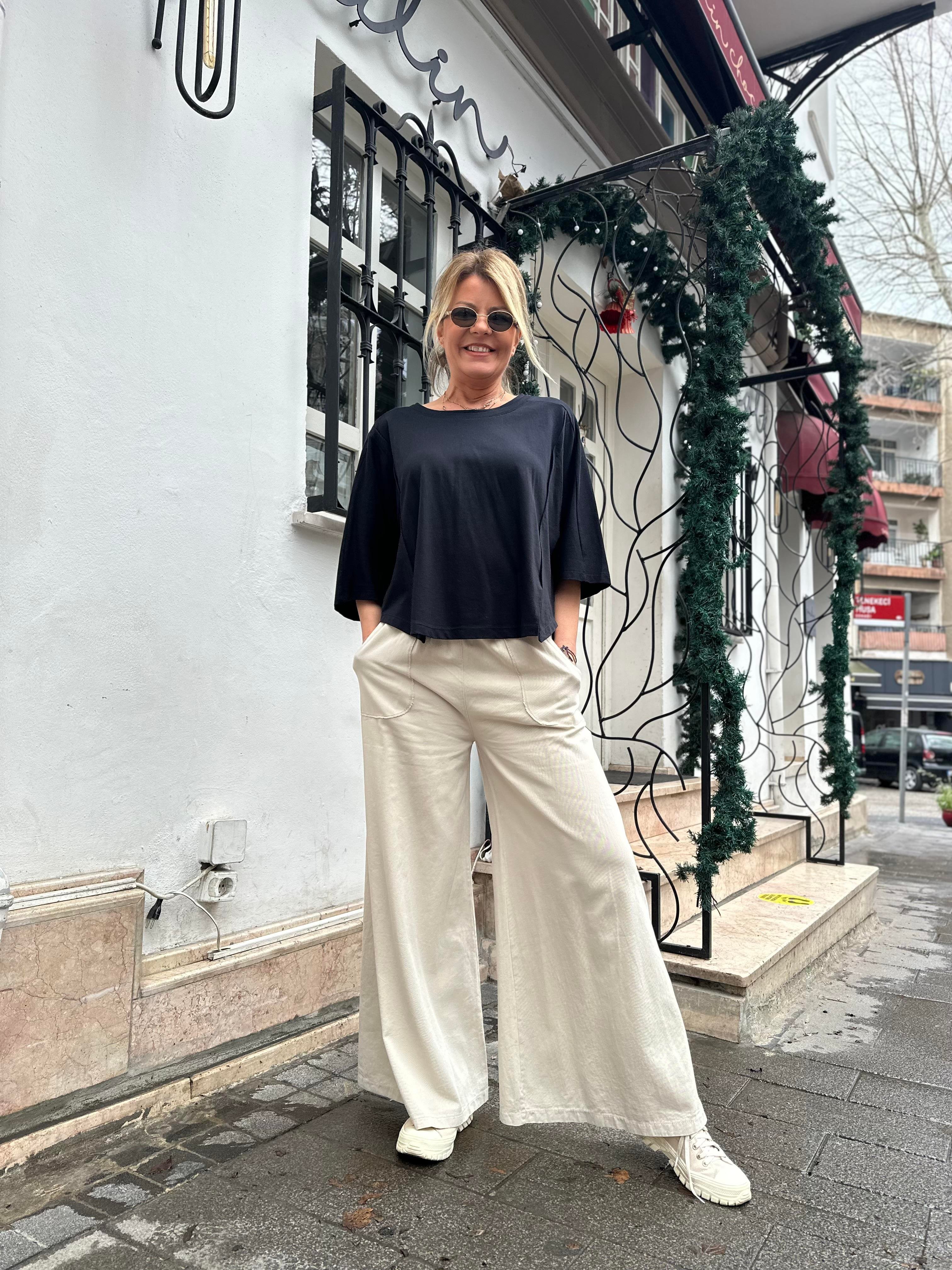 Bej Gabardin Bol Paça Pantolon