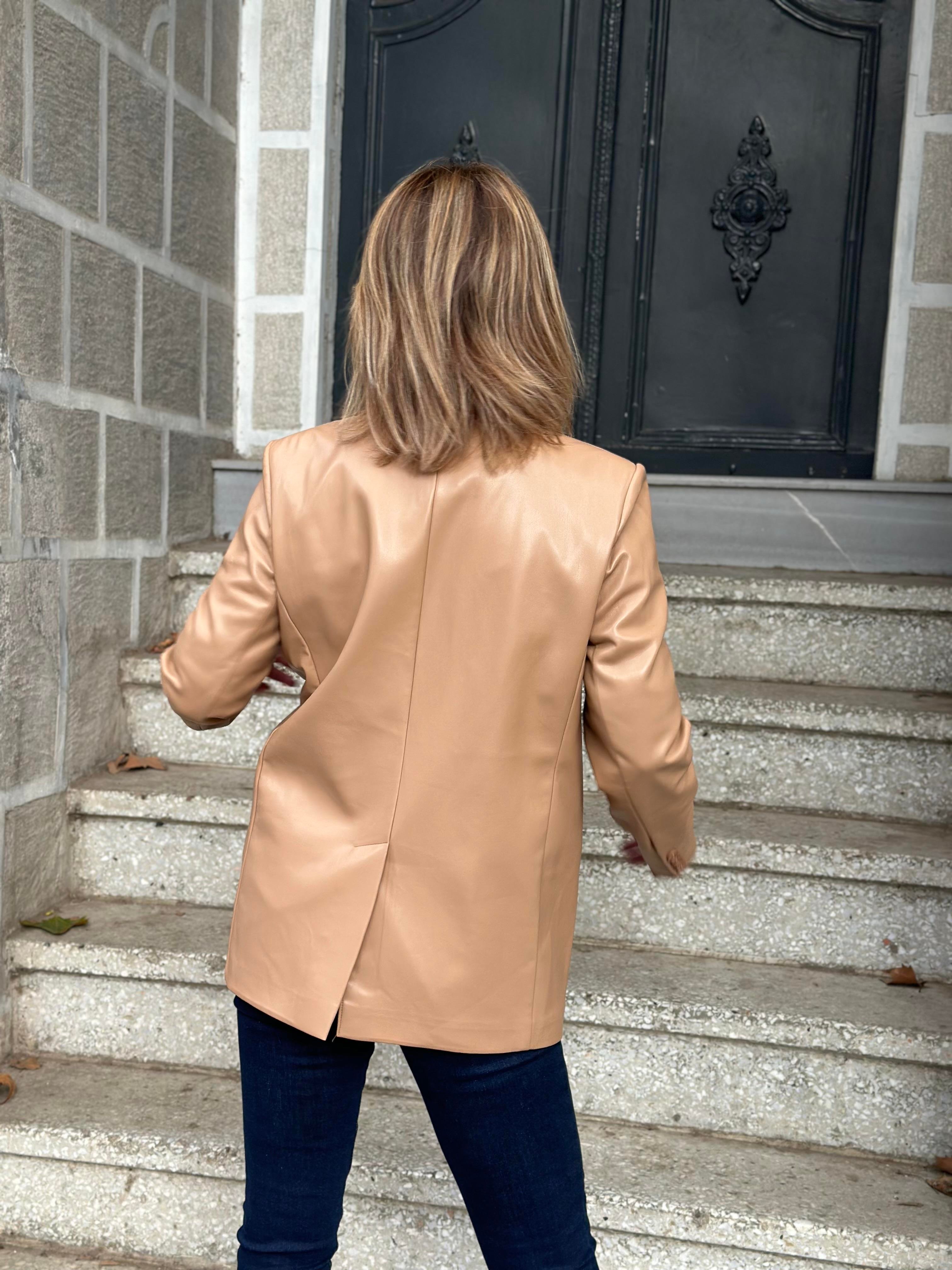 Camel Deri Blazer Ceket