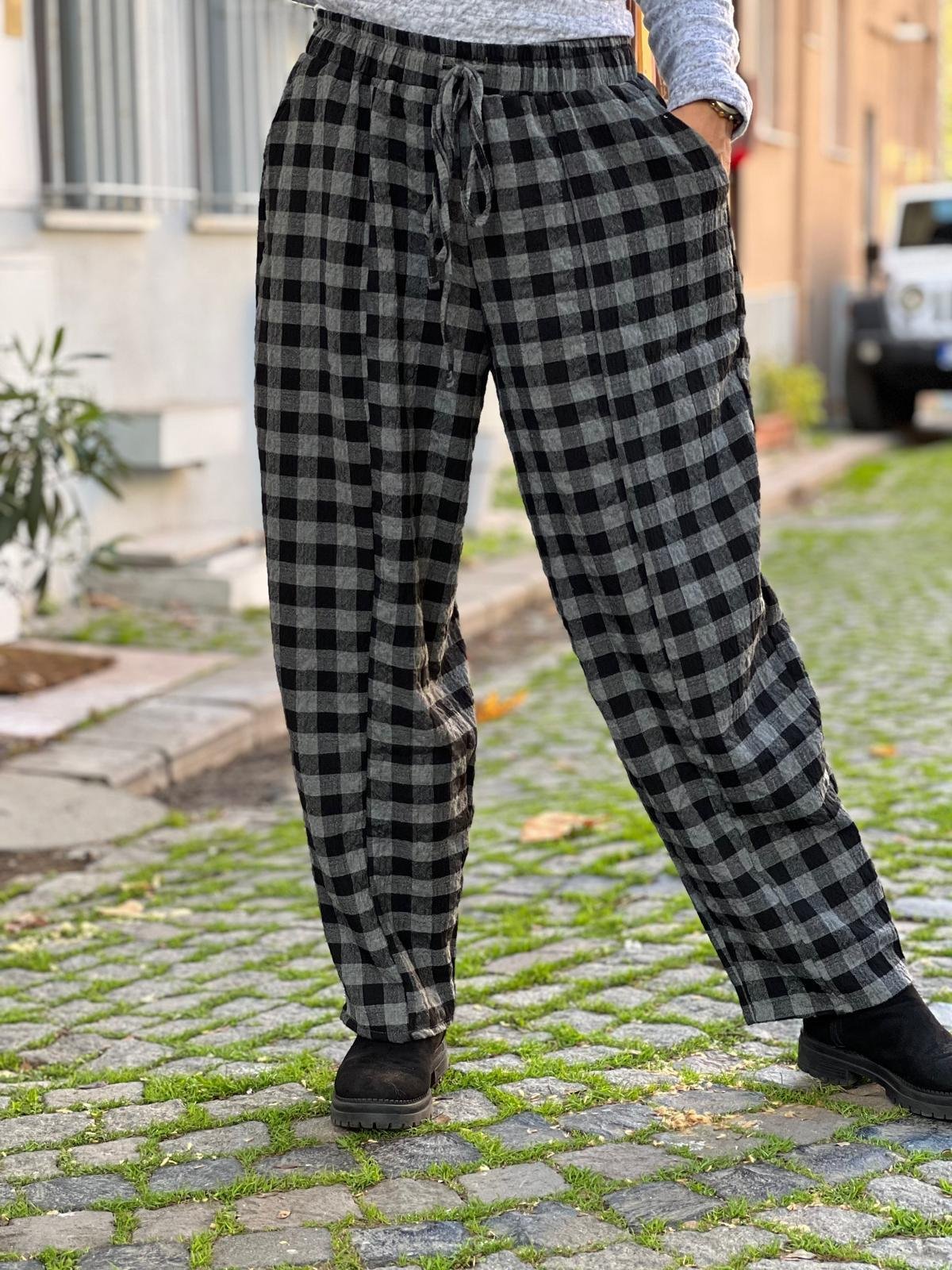 Ekoseli Gofre Pantolon