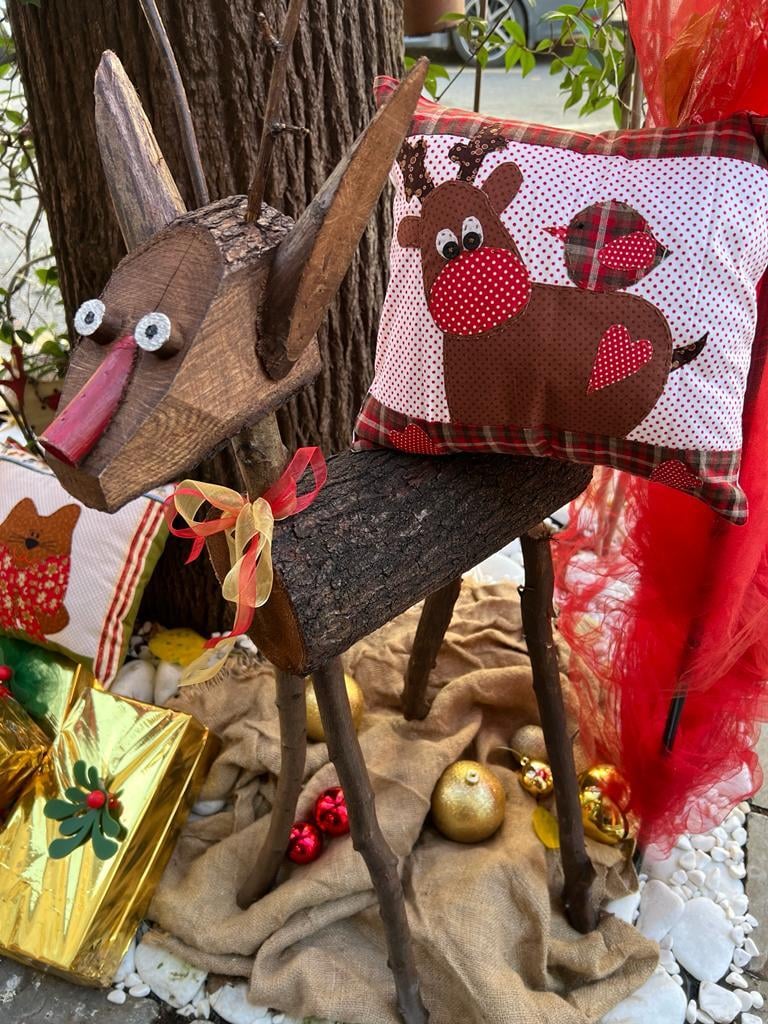 Geyik Ve Kuş Patchwork Kırlent Yastık