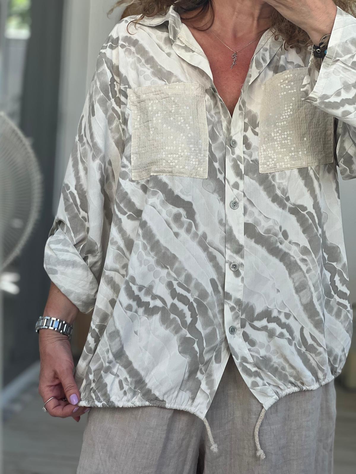 İthal Batik Desen Cep Payetli Gömlek