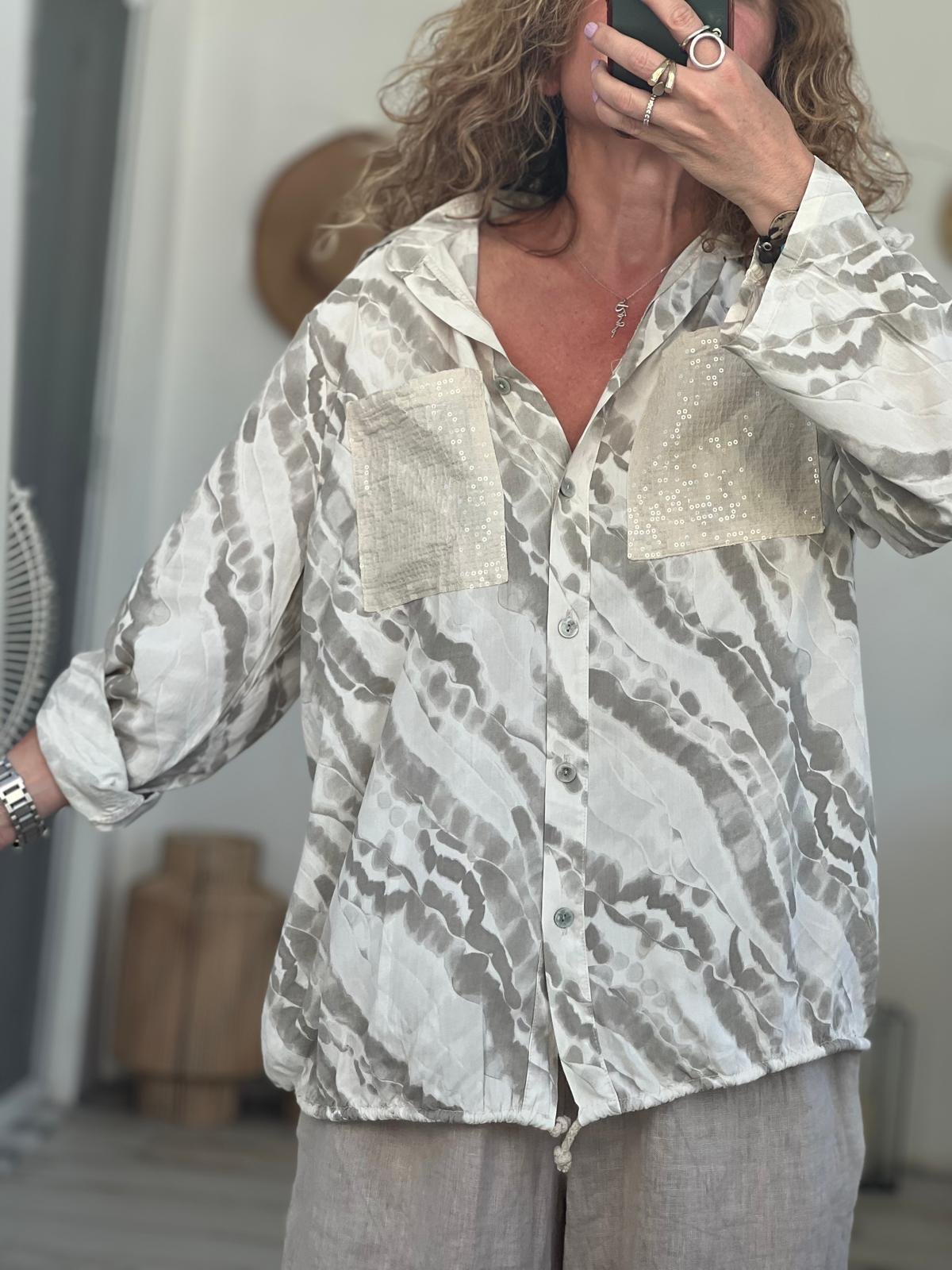 İthal Batik Desen Cep Payetli Gömlek