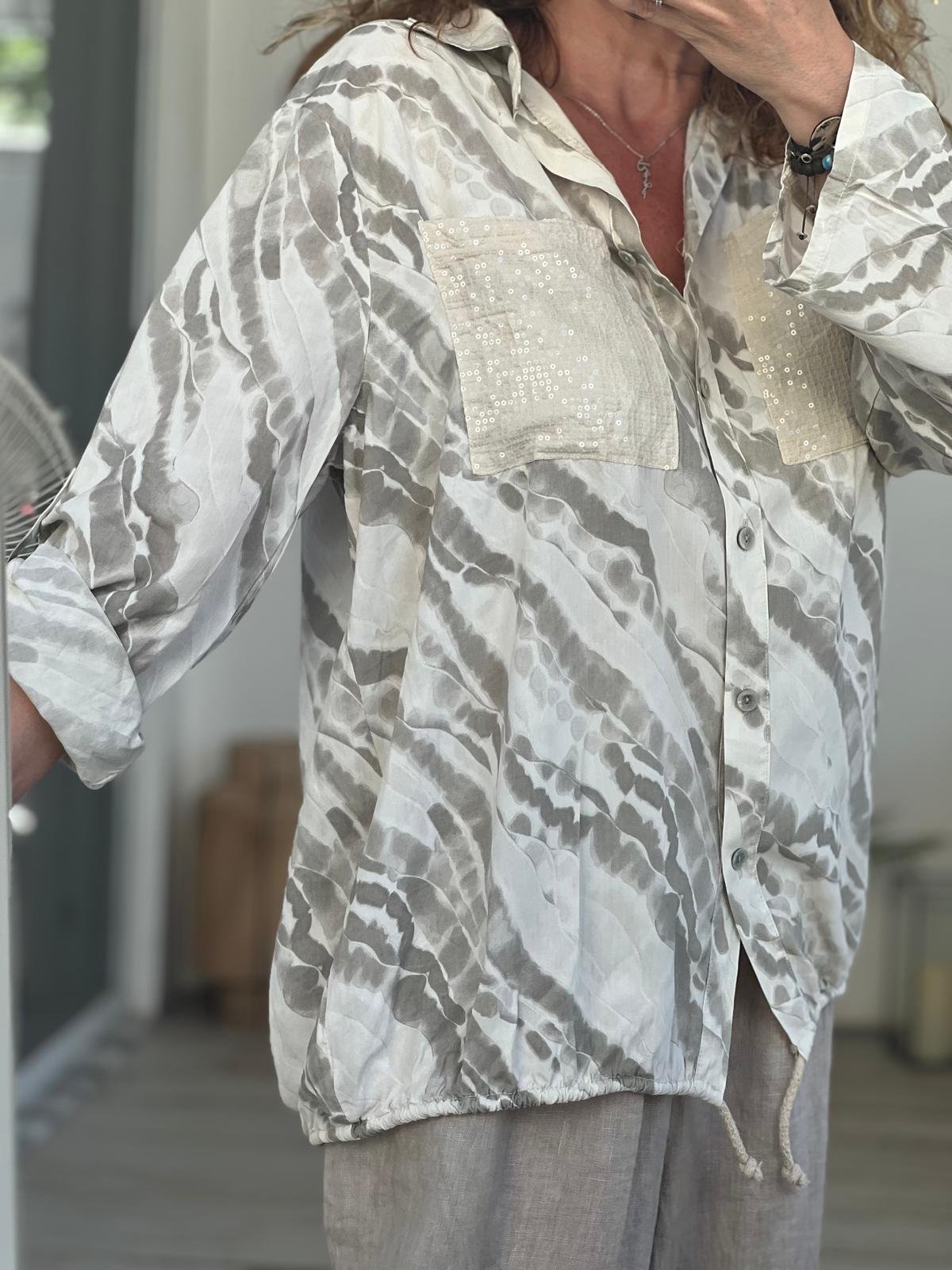 İthal Batik Desen Cep Payetli Gömlek