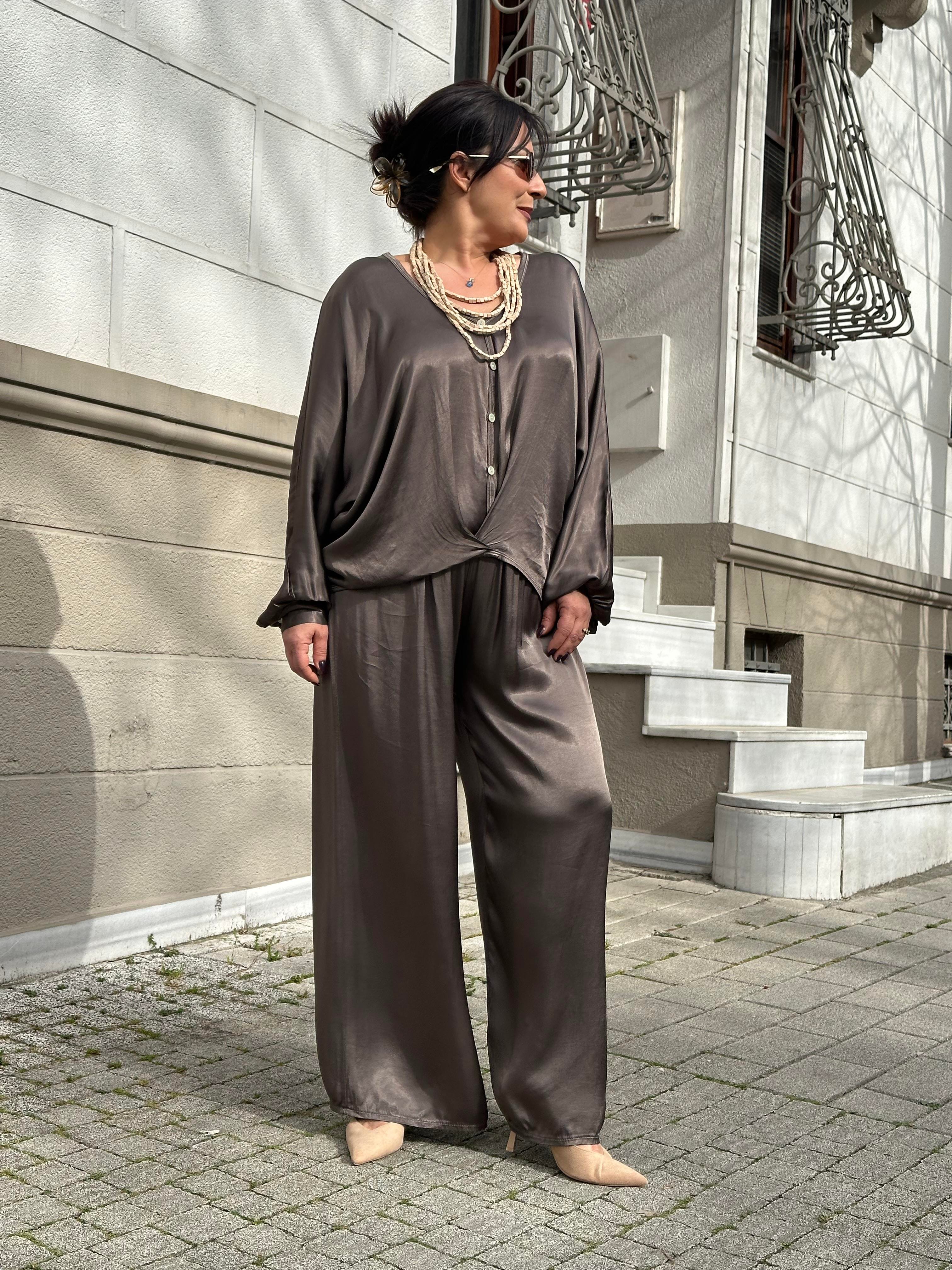 İthal Saten Bluz Pantolon Takım
