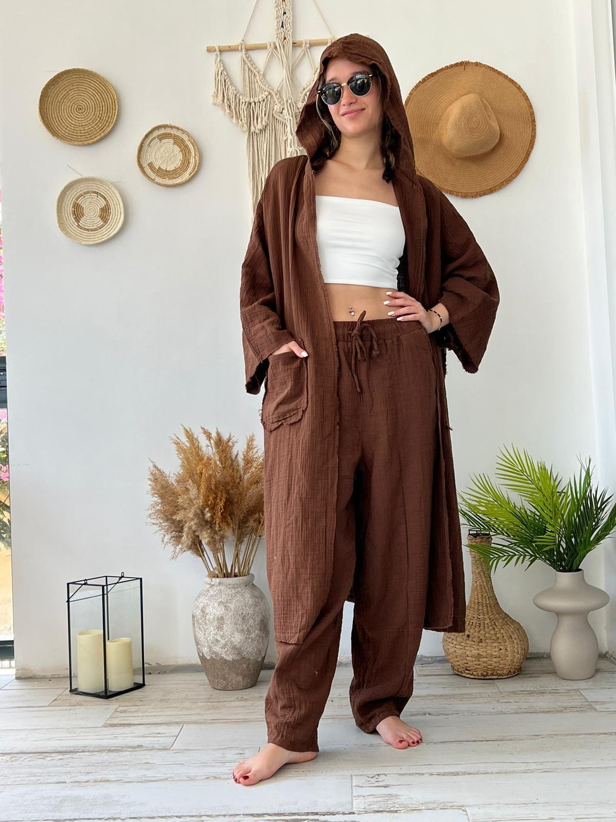 Kahve Müslin Kaftan