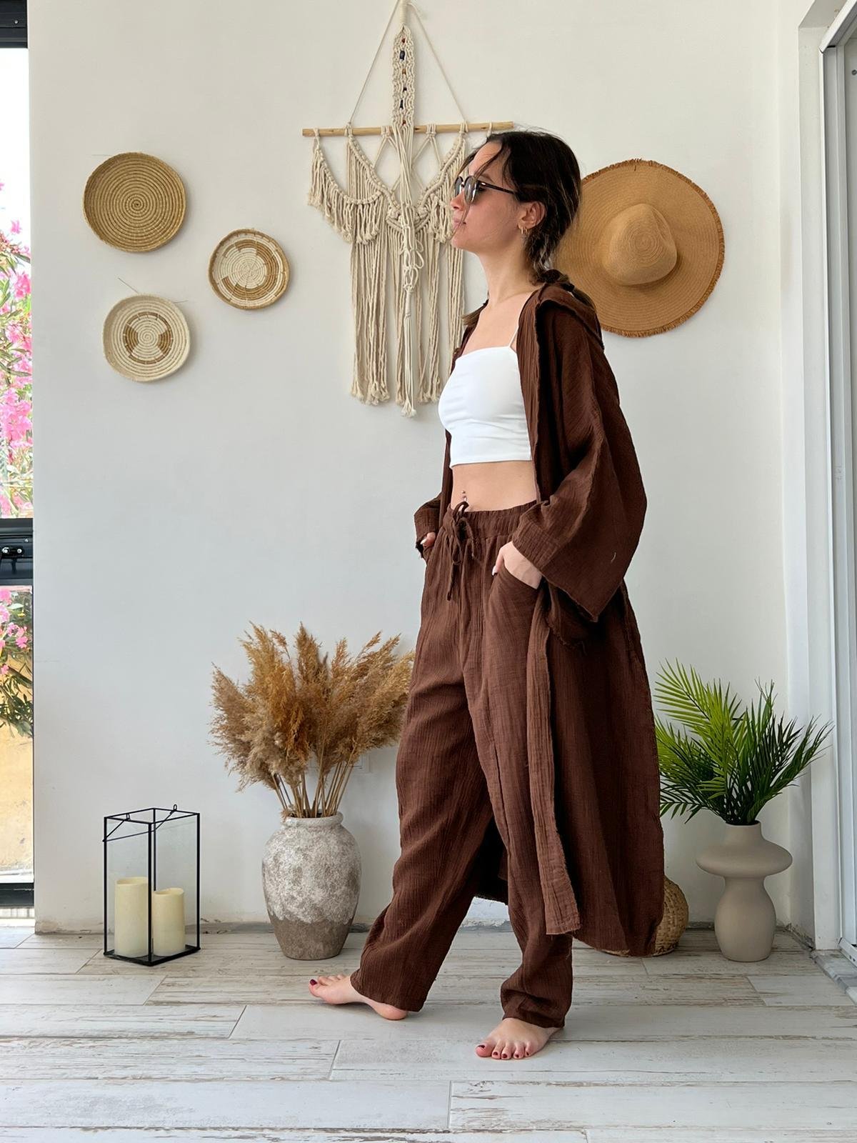 Kahve Müslin Kaftan