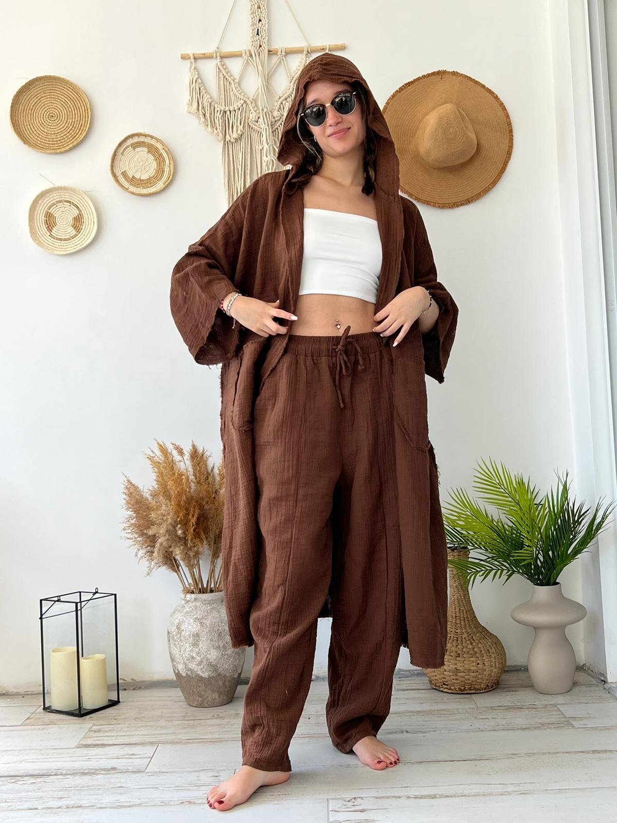 Kahve Müslin Kaftan