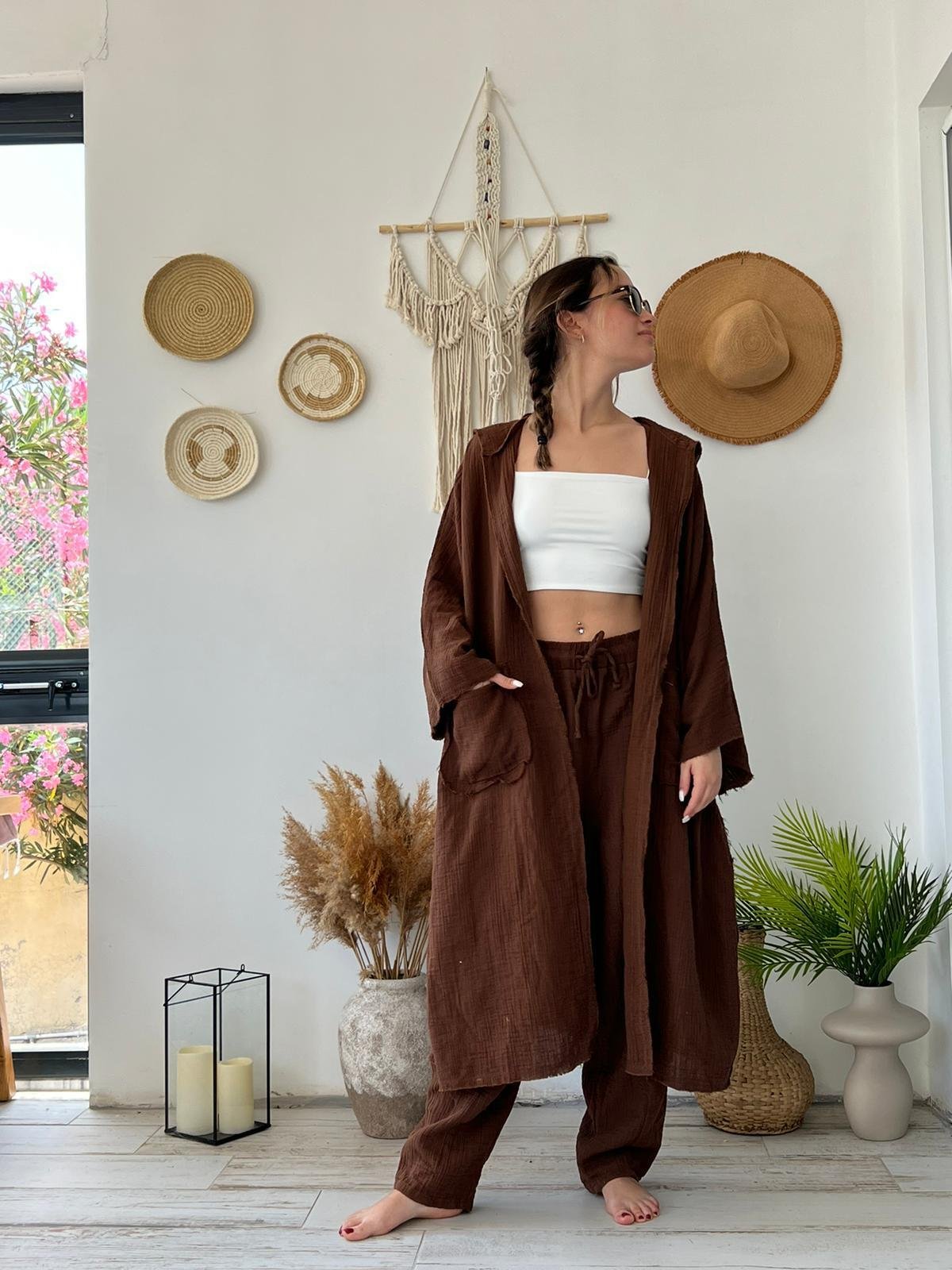 Kahve Müslin Kaftan