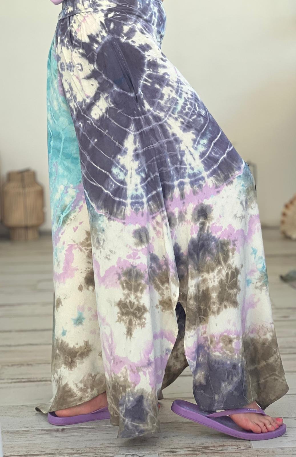 Lila Batik Yırtmaçlı Pantolon