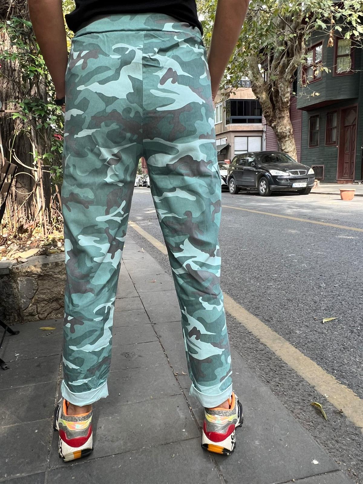Mint İthal Kamuflaj Likralı Pantolon