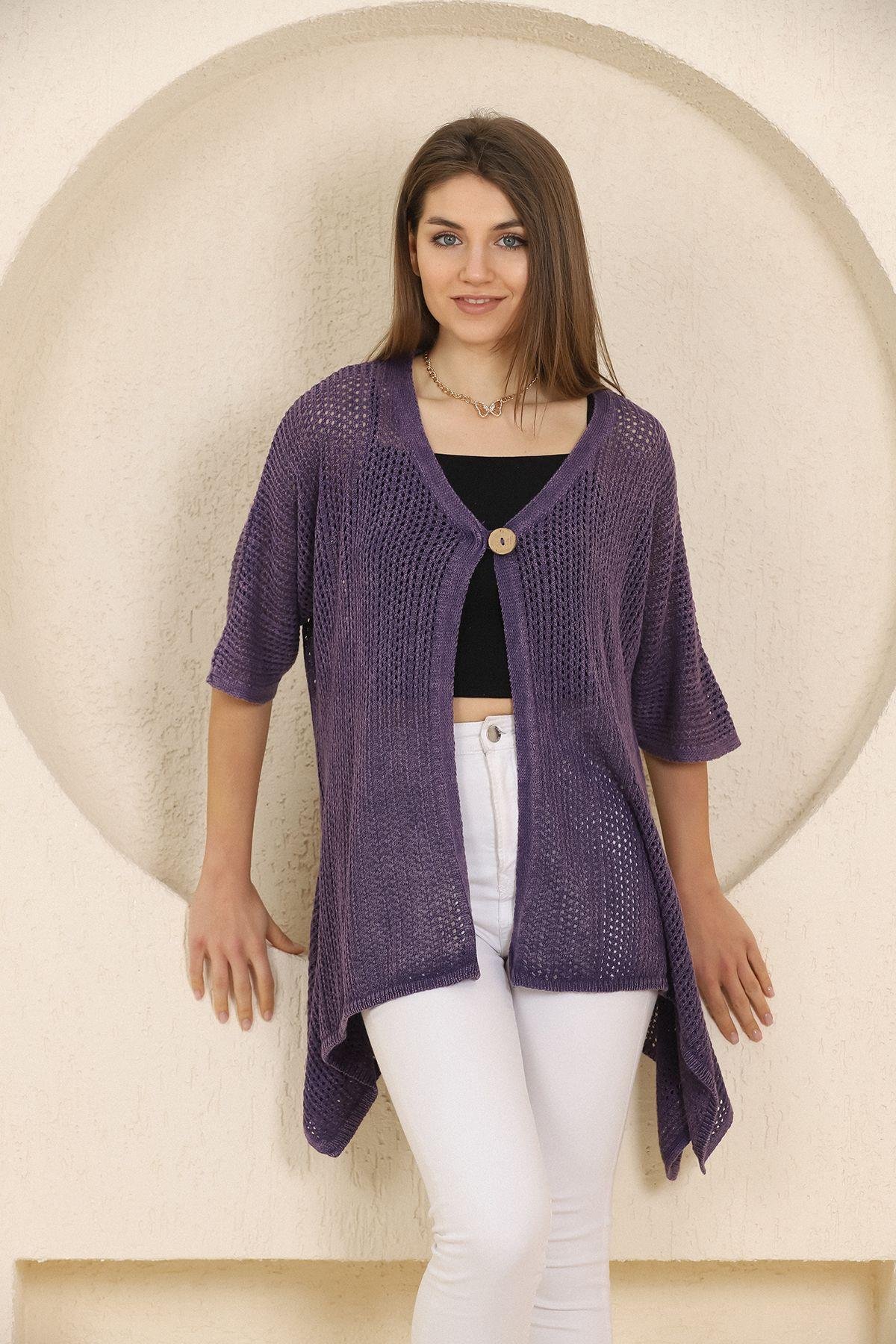 Mor Asimetrik Hırka