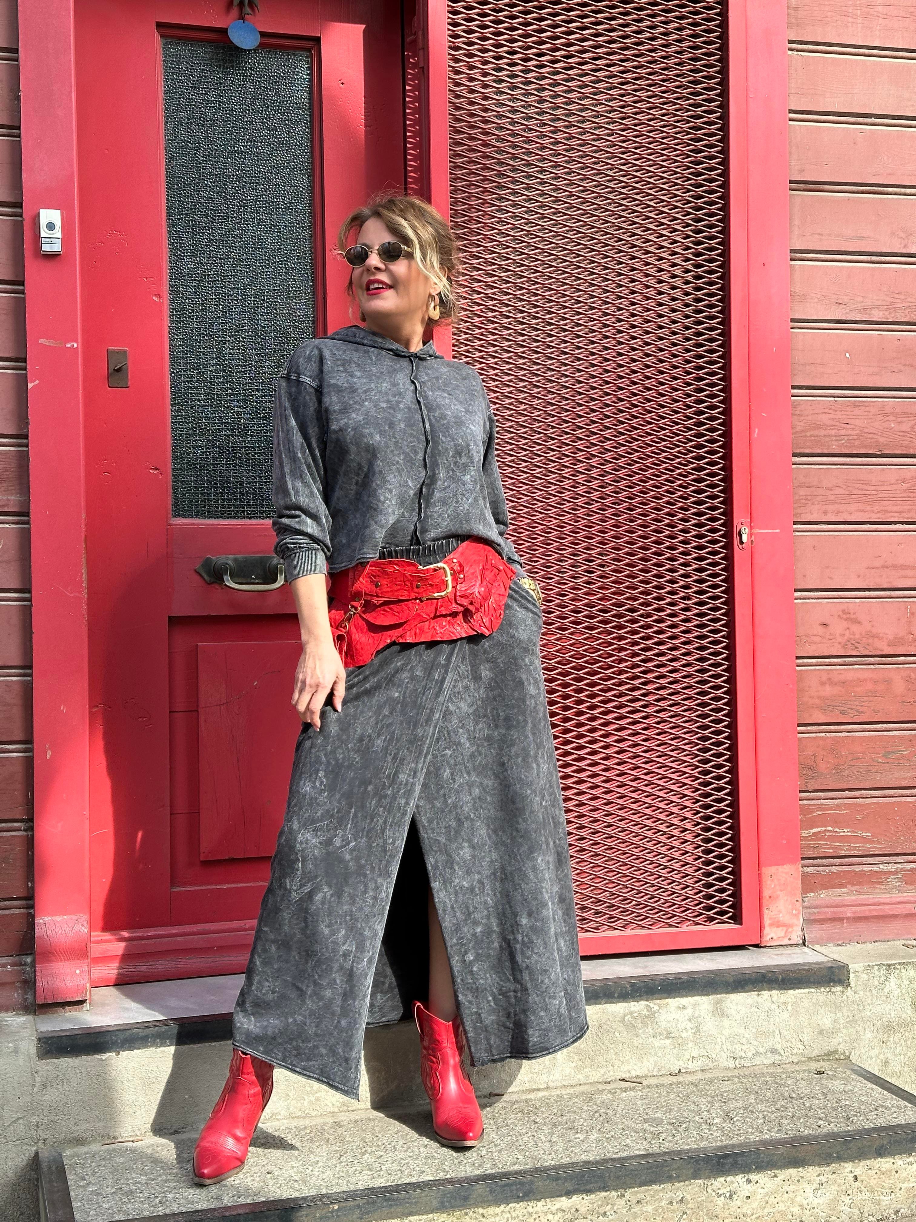 Yıkamalı Etek Sweatshirt Takım