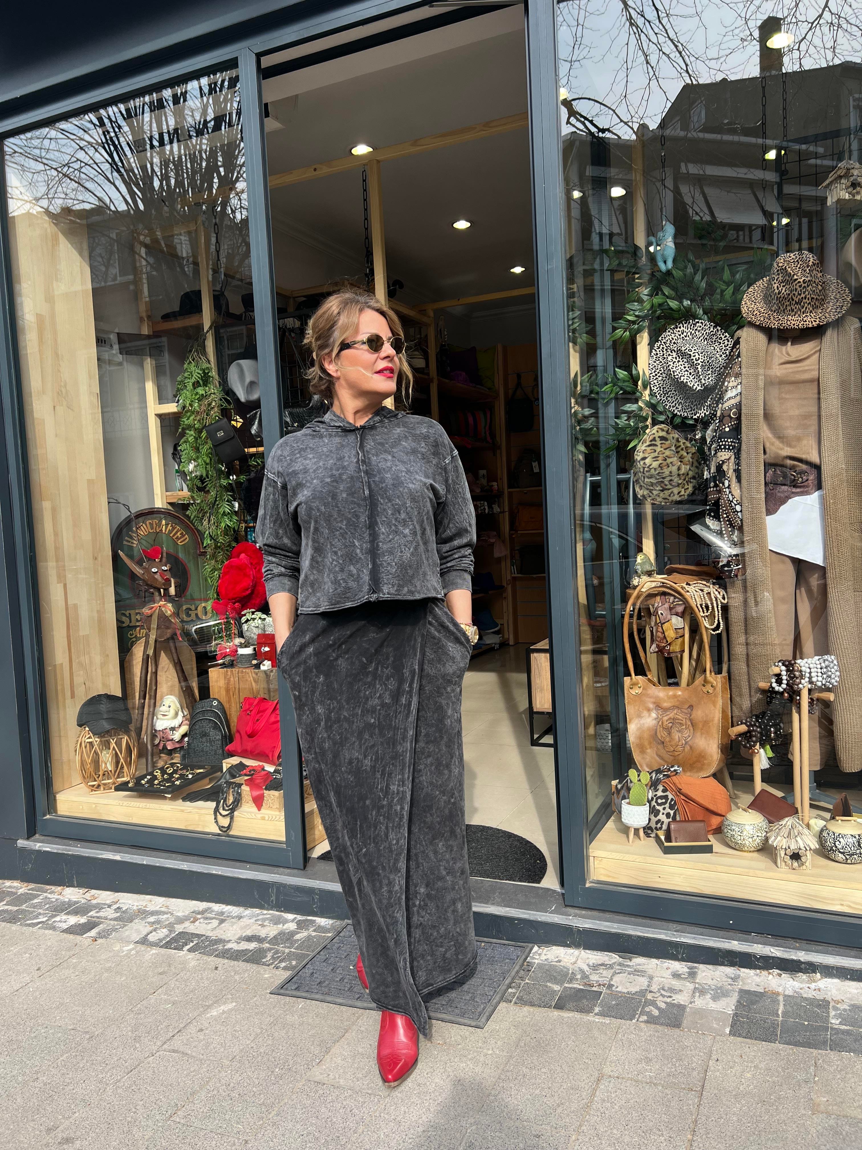 Yıkamalı Etek Sweatshirt Takım