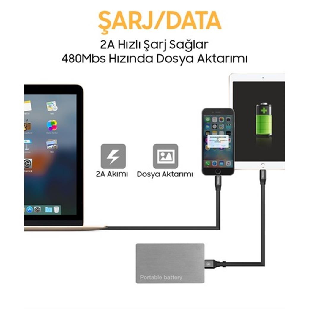 Baseus 2In1 Lightning/Micro Usb 2A Şarj Kablosu 1.2 Metre