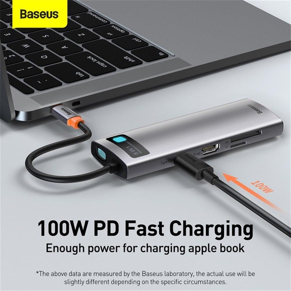 Baseus Metal Gleam 8in1 Multifonksiyonel Type-C Hub Dock Station CAHUB-CV0G