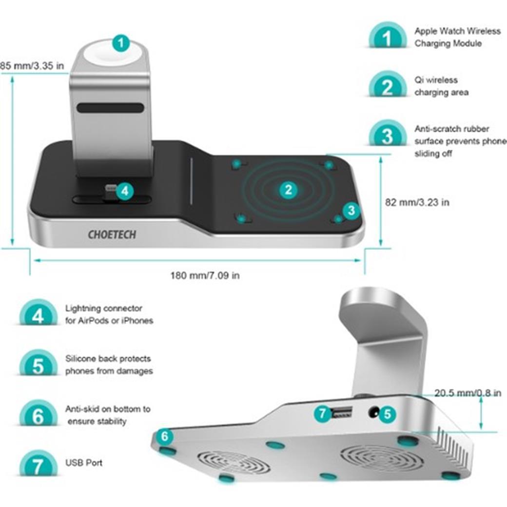 Choetech 4 in 1 Kablosuz Şarj Standı - T316