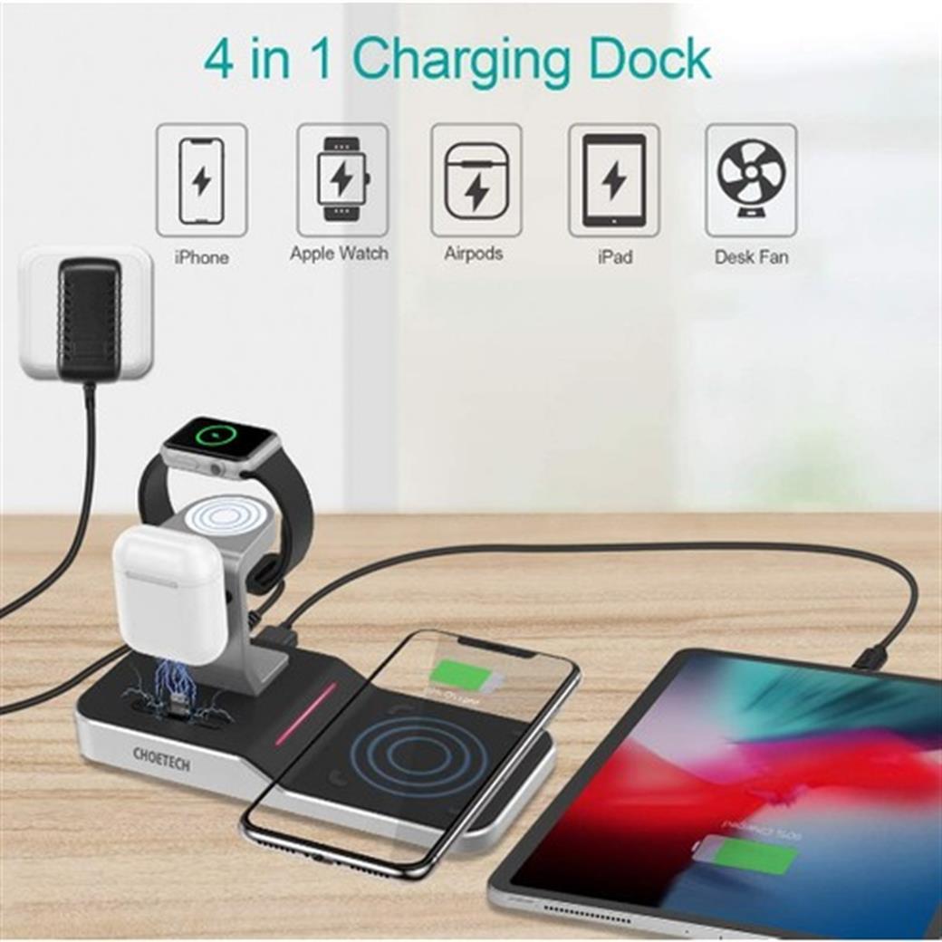 Choetech 4 in 1 Kablosuz Şarj Standı - T316
