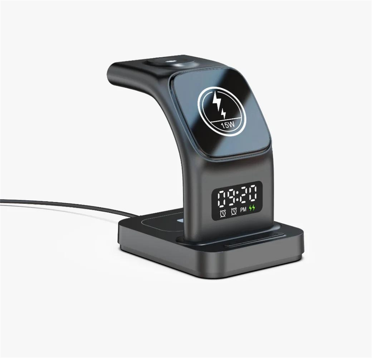LivX  15W 3 IN 1 Kablosuz Şarj Standı  Dijital Saat Göstergesi Kulaklık , Telefon , Akıllı Saat Şarj Seti İM-03