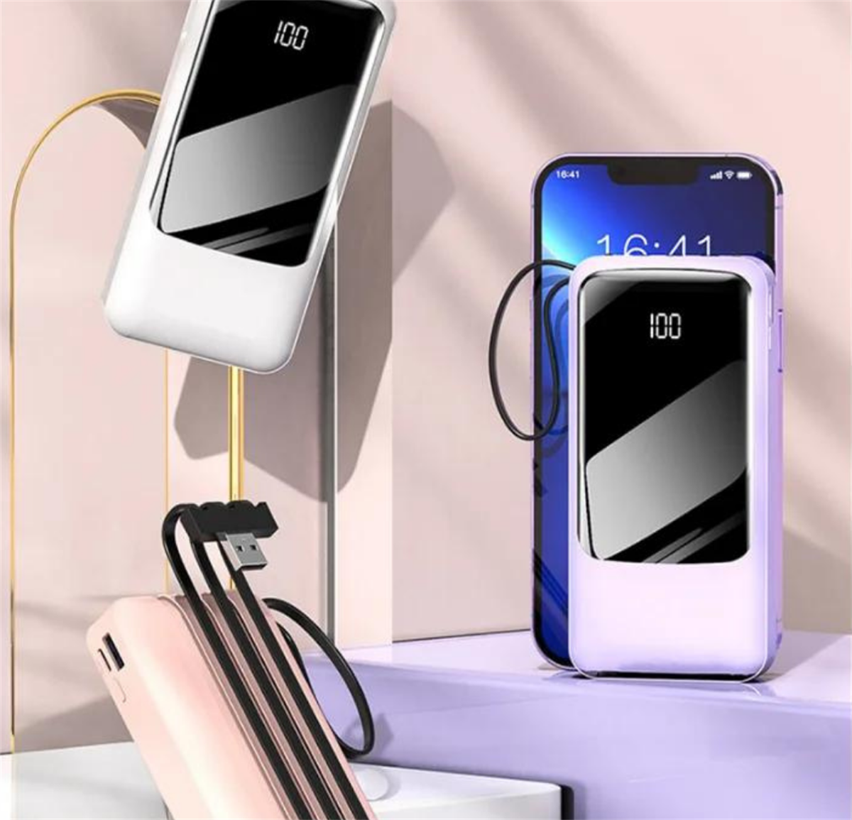 LivX 2000 mAh Dijital Göstergeli Çoklu Kablolu Taşınabilir , Fenerli Powerbank TPE-01