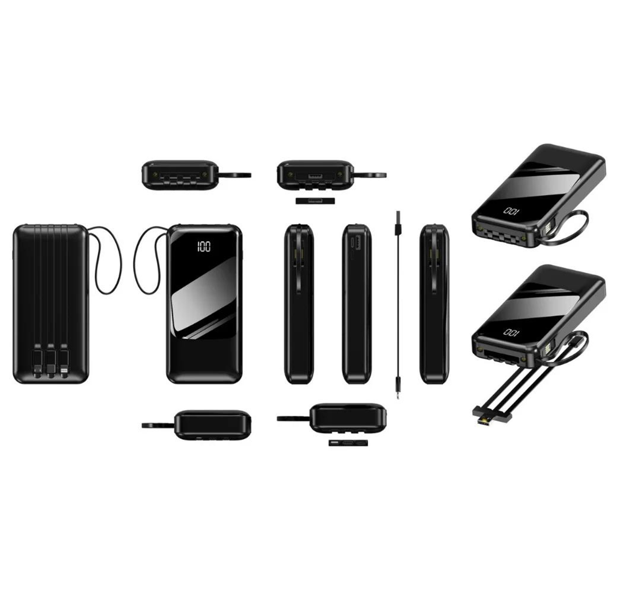 LivX 2000 mAh Dijital Göstergeli Çoklu Kablolu Taşınabilir , Fenerli Powerbank TPE-01