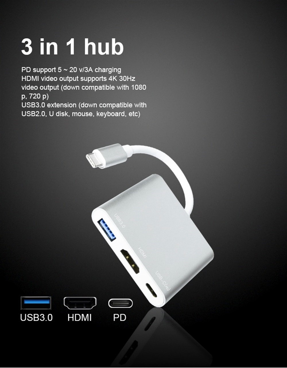 LivX 3in1 Type C Çevirici Dönüştürücü Çoklayıcı HUB Gümüş LVA-1032