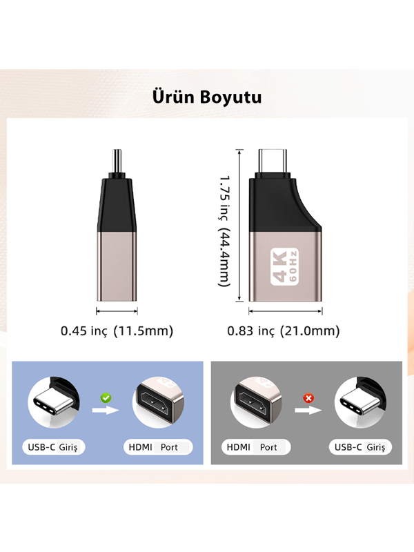 LivX 4k@60hz Type-C To HDMI Çevirici Dönüştürücü Adaptör Görüntü Aktarımı Mini OTG TCDH0