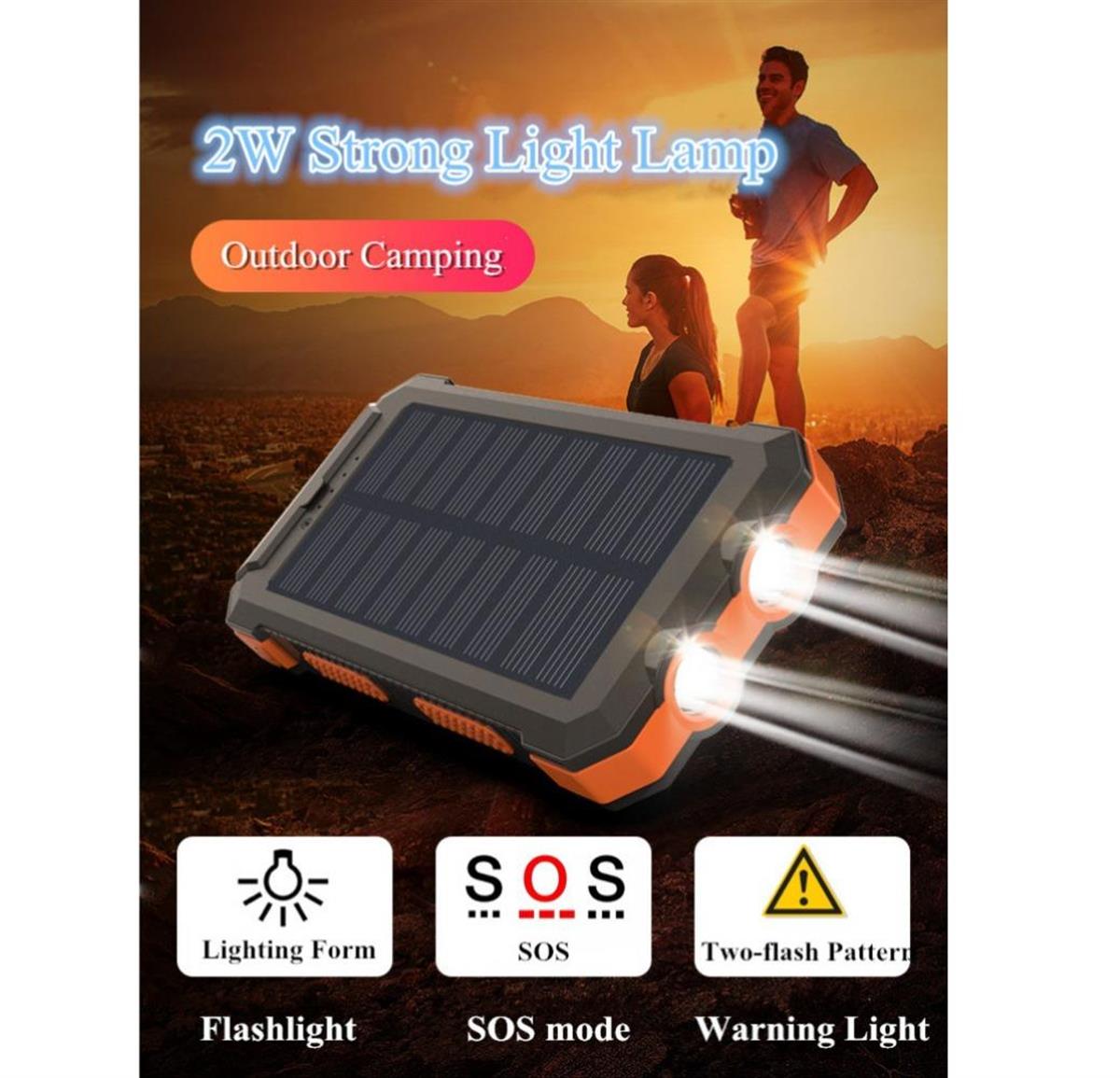 LivX Agile PoliKristal 20000mAh Solar Güneş Enerjili Powerbank Su Geçirmez Taşınabilir Göstergeli Fenerli L50-2-ORANGE