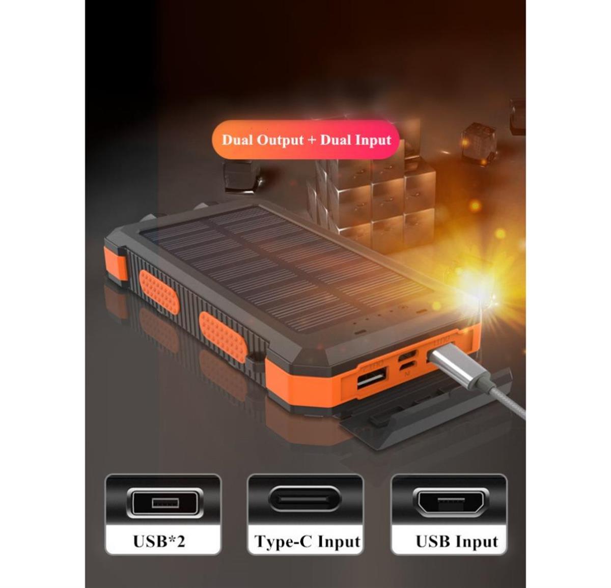 LivX Agile PoliKristal 20000mAh Solar Güneş Enerjili Powerbank Su Geçirmez Taşınabilir Göstergeli Fenerli L50-2-RED