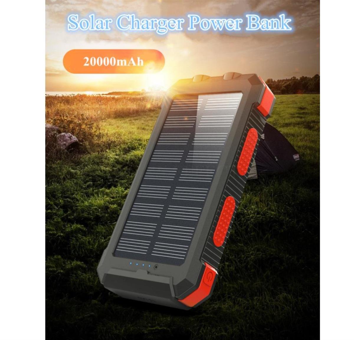 LivX Agile PoliKristal 20000mAh Solar Güneş Enerjili Powerbank Su Geçirmez Taşınabilir Göstergeli Fenerli L50-2-ORANGE